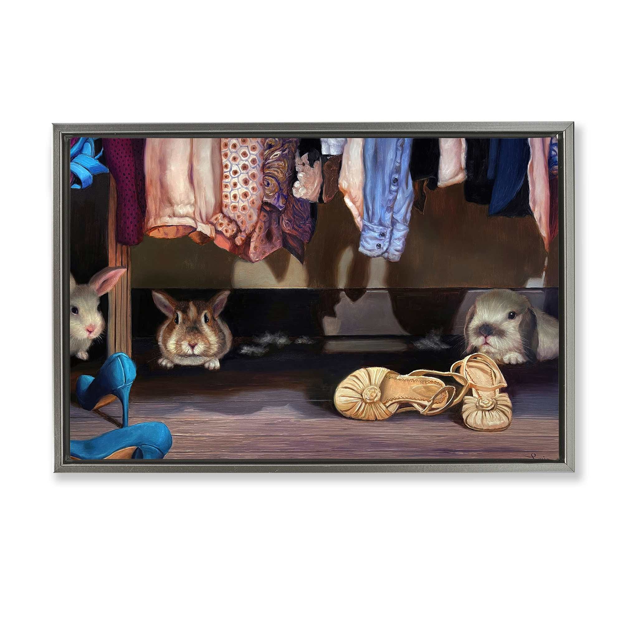 Stupell Industries BS-784-FFL-20X30 Bunnies Under Closet View Gray Framed Floater Canvas Wall Art By Lucia Heffernan 31 x 21