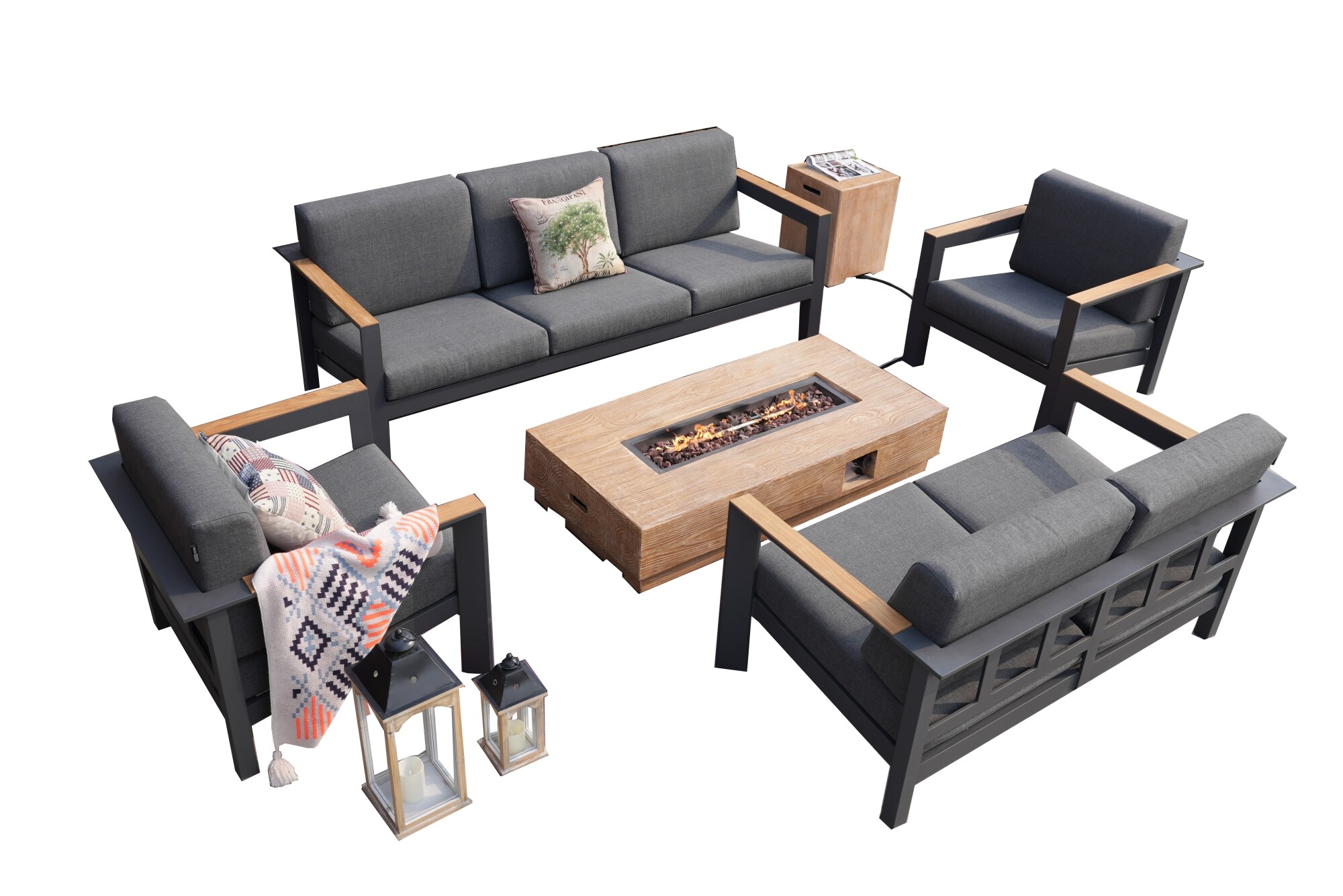 Direct Wicker DWG-2333&2326 6 -Piece Patio Sofa Conversation Set with Gray Cushions