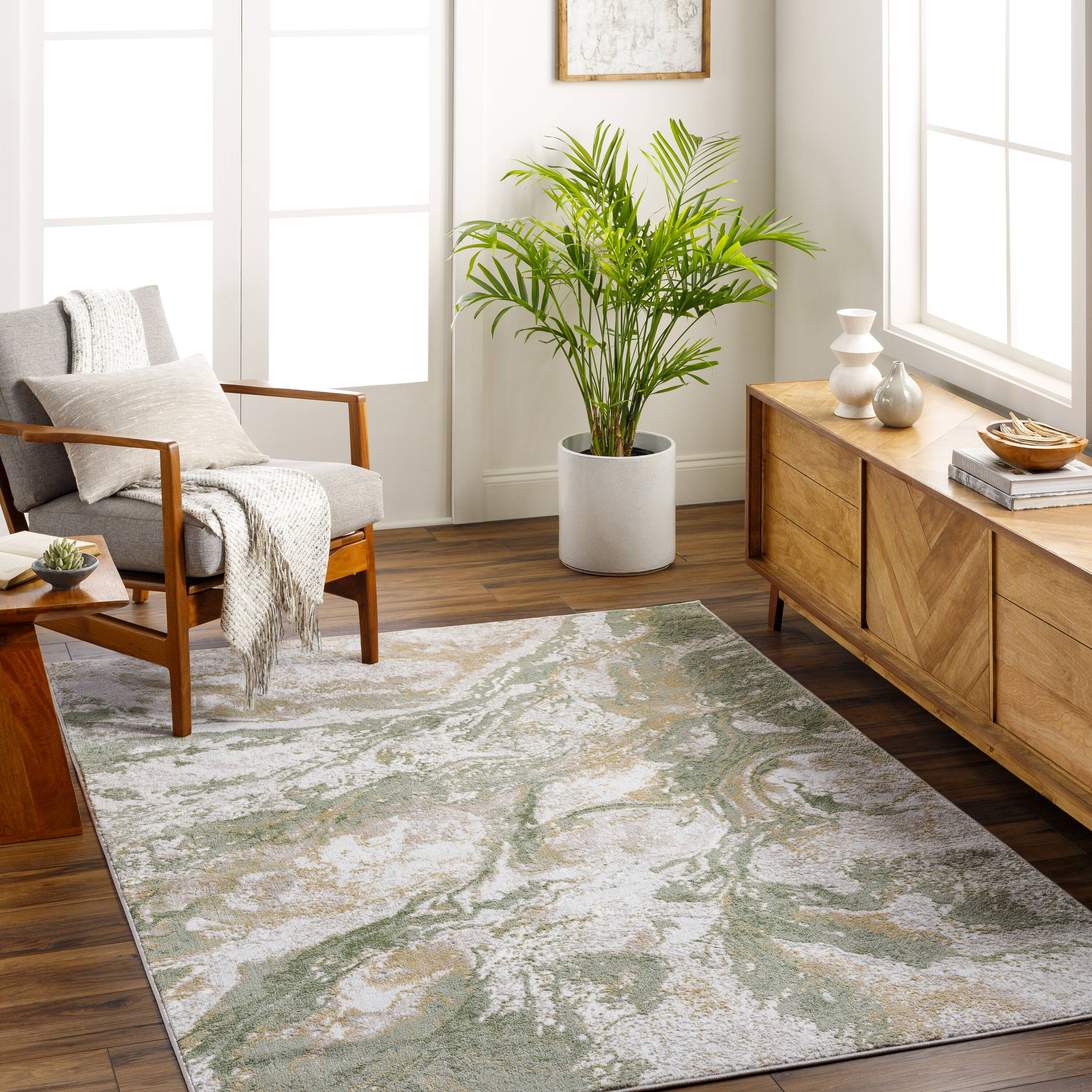Ivory Spot 5' x 7' Reversible Washable Synthetic Rug