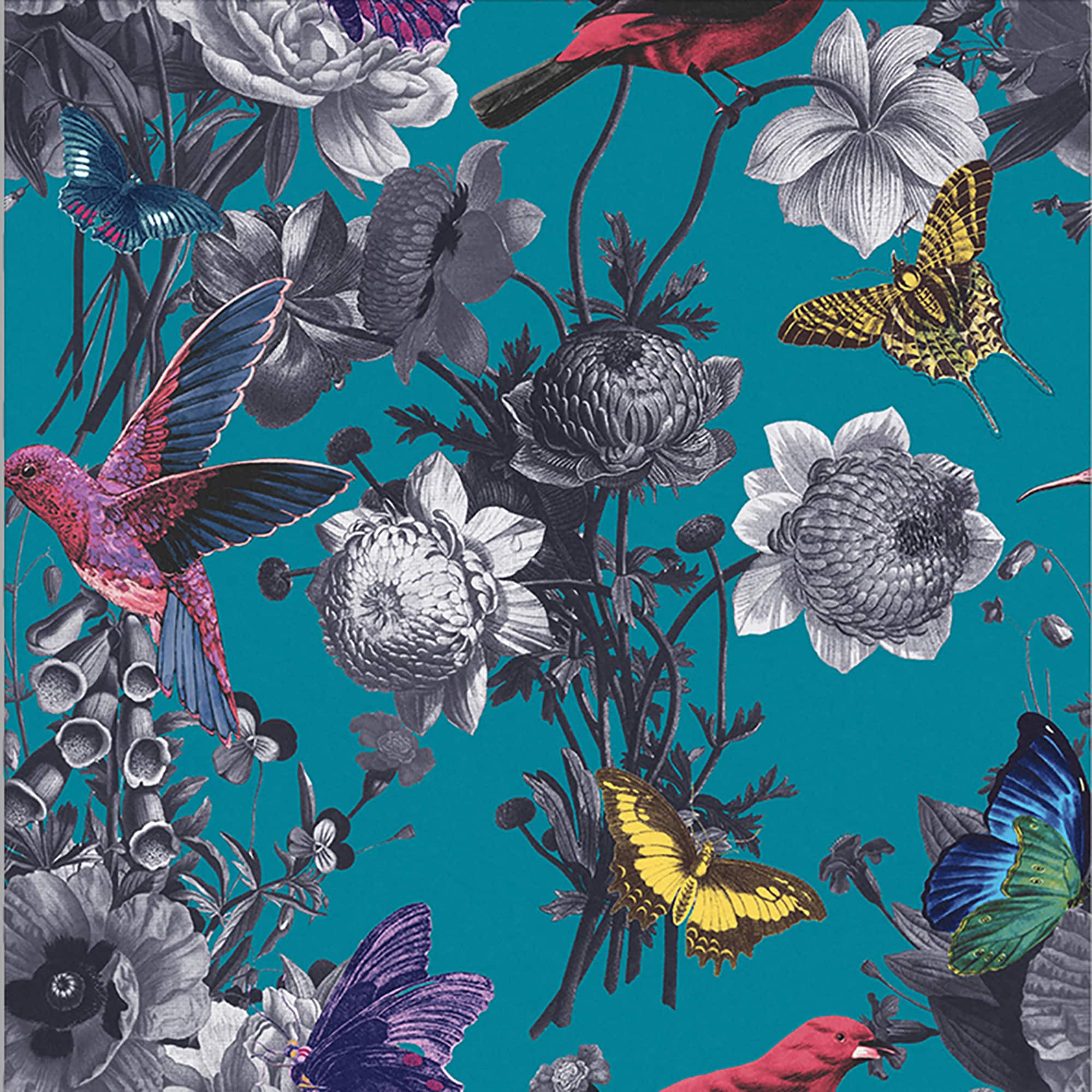 Graham & Brown 106432 56-Sq. Feet Teal and Blue and Multi Non-woven Floral Unpasted Wallpaper