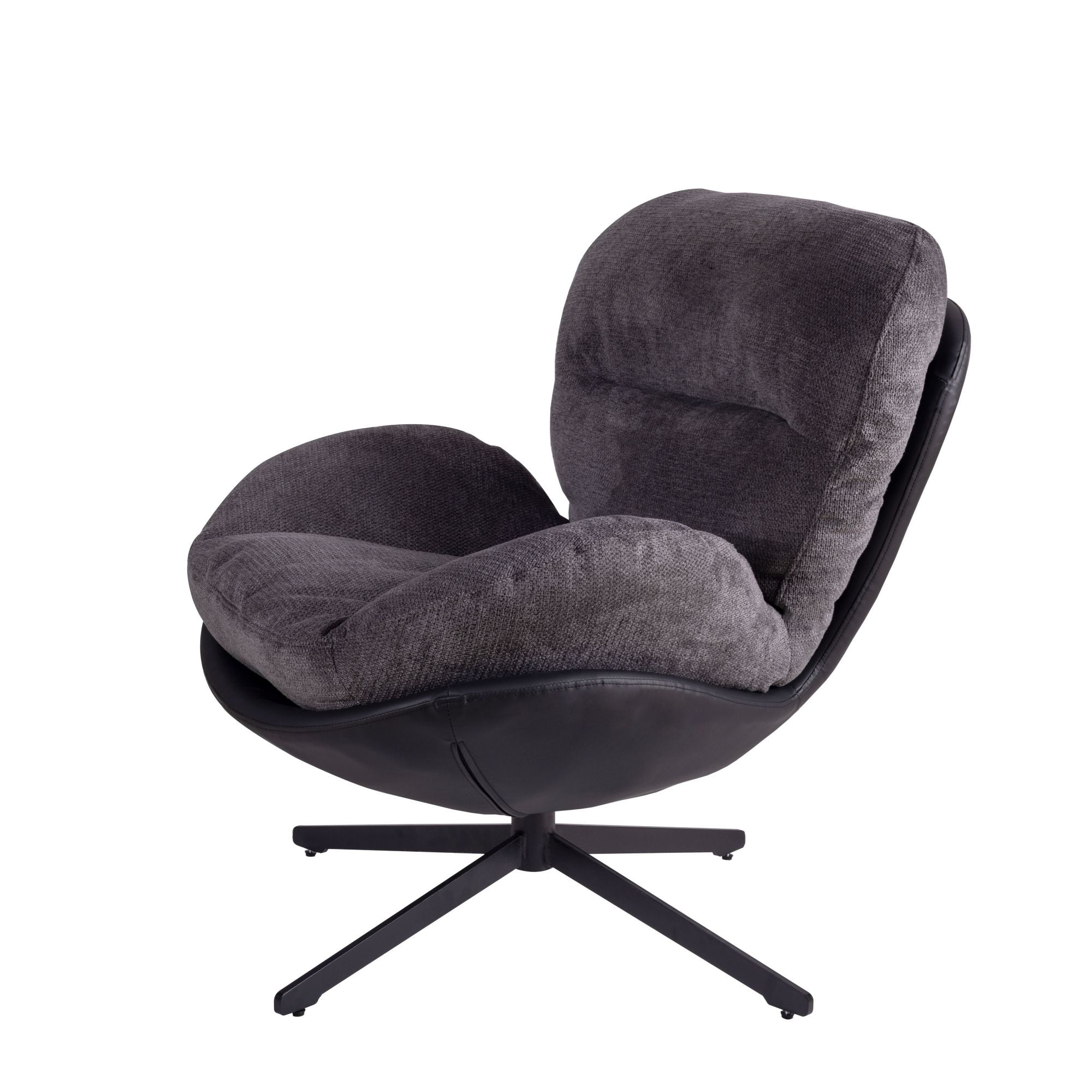 Boyel Living BL-NE-5024H Dark Gray Modern Chenille Chair. Swivel Office Chair with Faux Leather and Black Metal Base Frame for Small Spaces