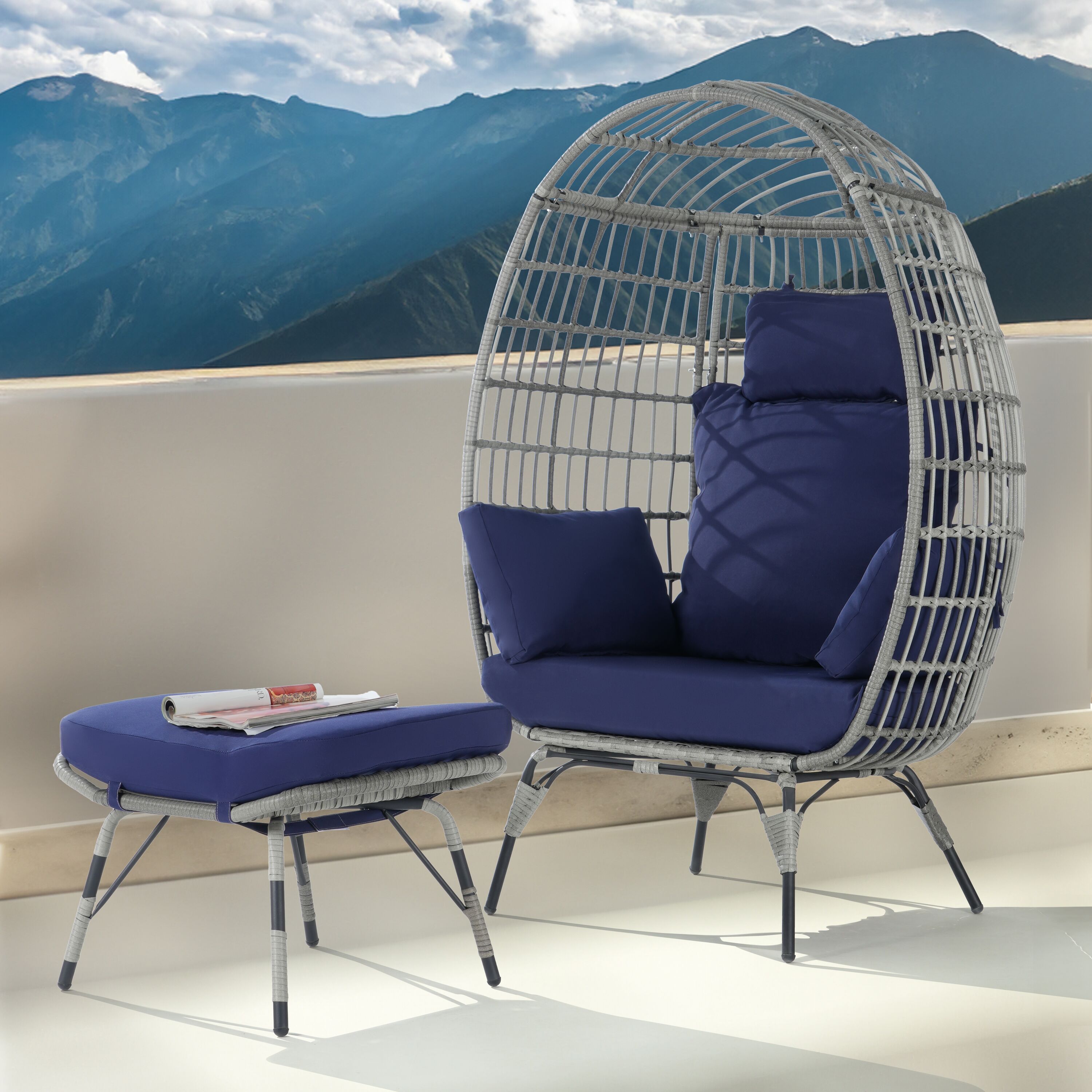 SANSTAR L-JDC65NY-AD 2 -Piece Wicker Patio Conversation Set with Blue Cushions