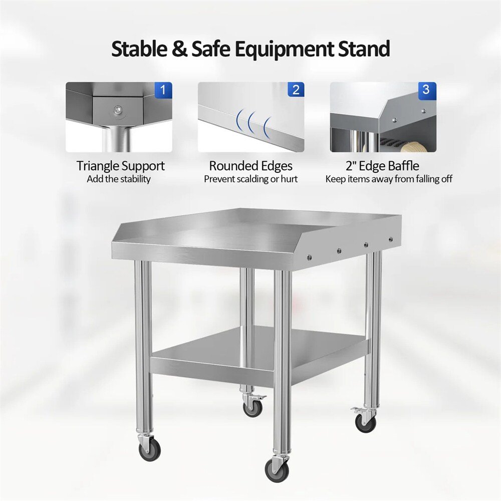 VEVOR Stainless Steel 28'' Adjustable Portable Work Table with Wheels