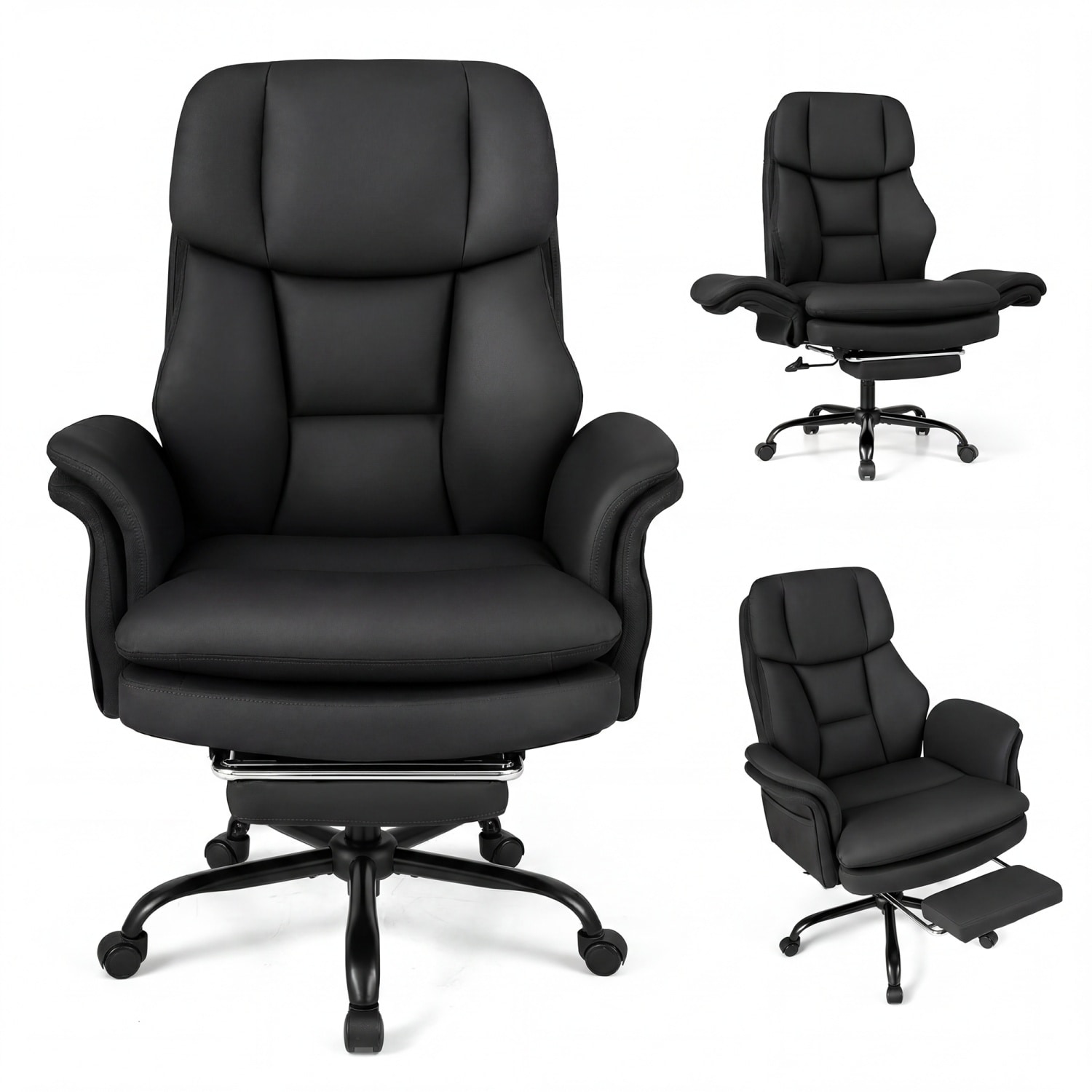 Slickblue - White/Black/Gray Contemporary Ergonomic Adjustable Swivel Leather with Teddy Fleece R...