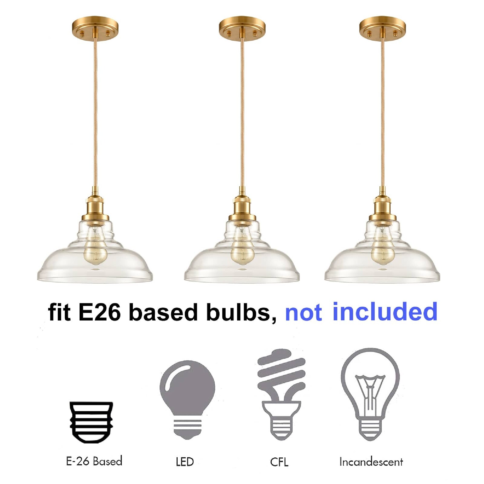 Claxy Glass Light Brass Industrial Clear Glass Dome Hanging Pendant ...