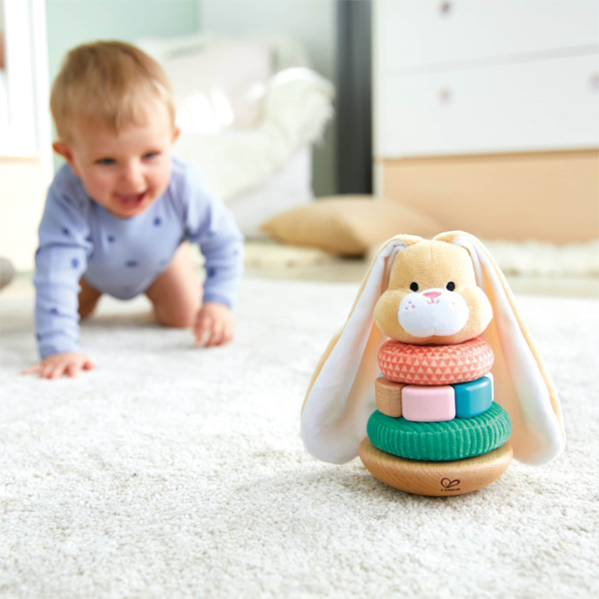 Hape Bunny Wooden Ring Stacker with Multi-Textured Rings