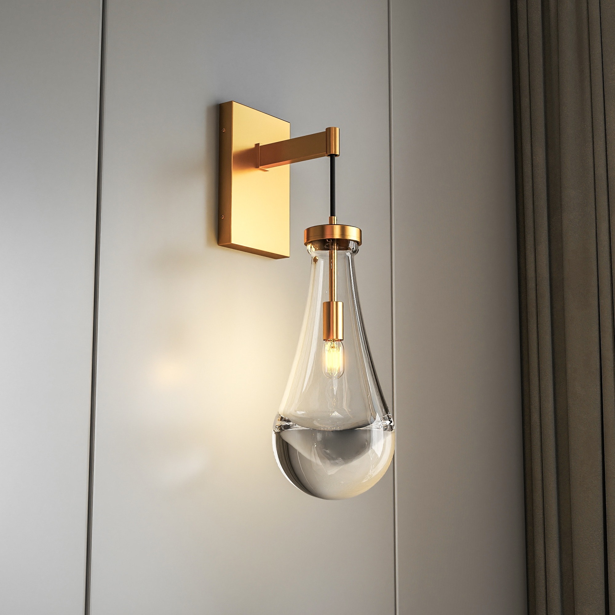 HyperDrop Cart Brass Wall Sconce Iron Dimmable LED E12 Bulb Modern Raindrop Glass Shade Bathroom Living Room