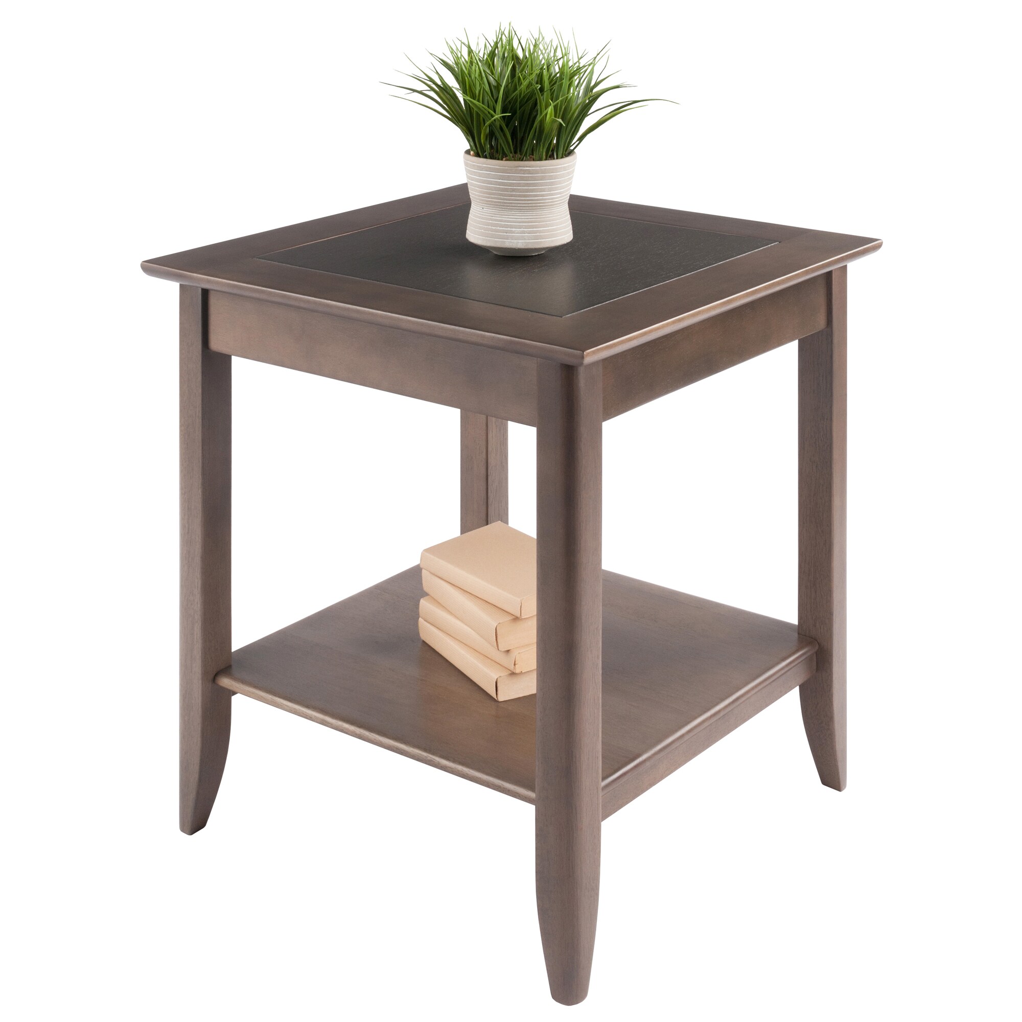 Santino Square Wood End Table in Oyster Gray with Darker Inlay