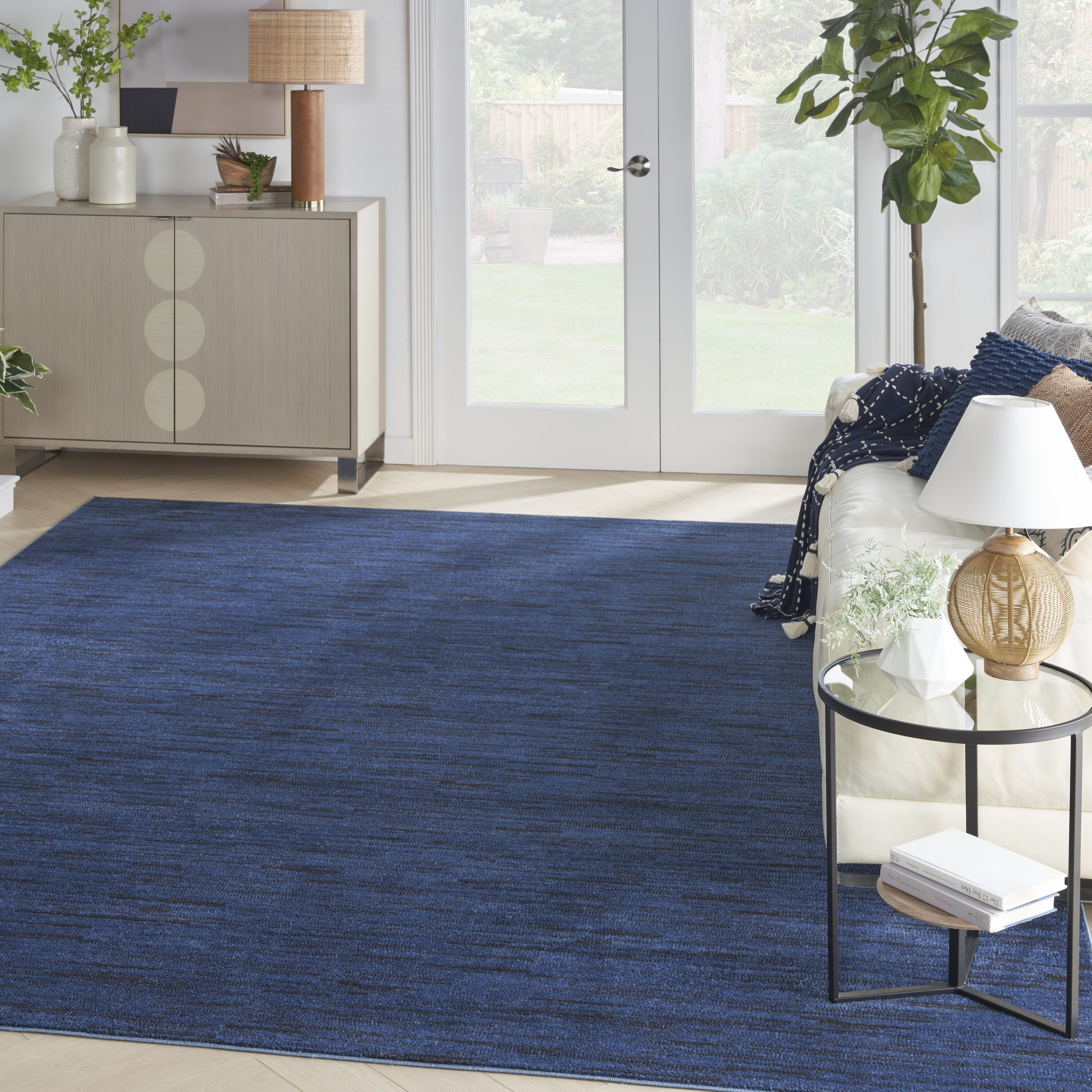 Nourison Home 099446824257 Essentials 10 x 14 (ft) Loomed Polypropylene Midnight Blue Rectangular Indoor/Outdoor Solid Area rug