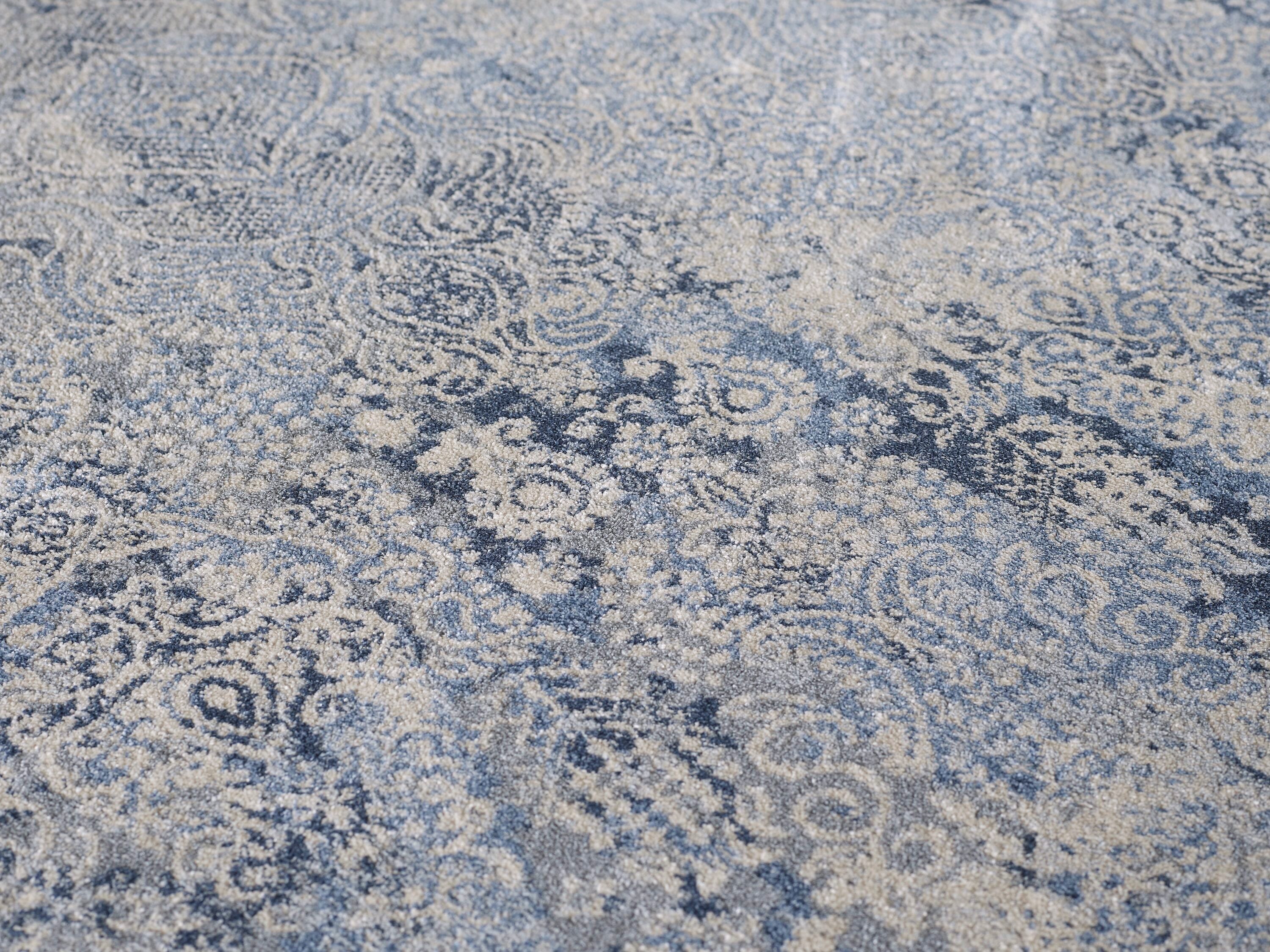 Cream and Light Blue Reversible Synthetic Rectangular Rug