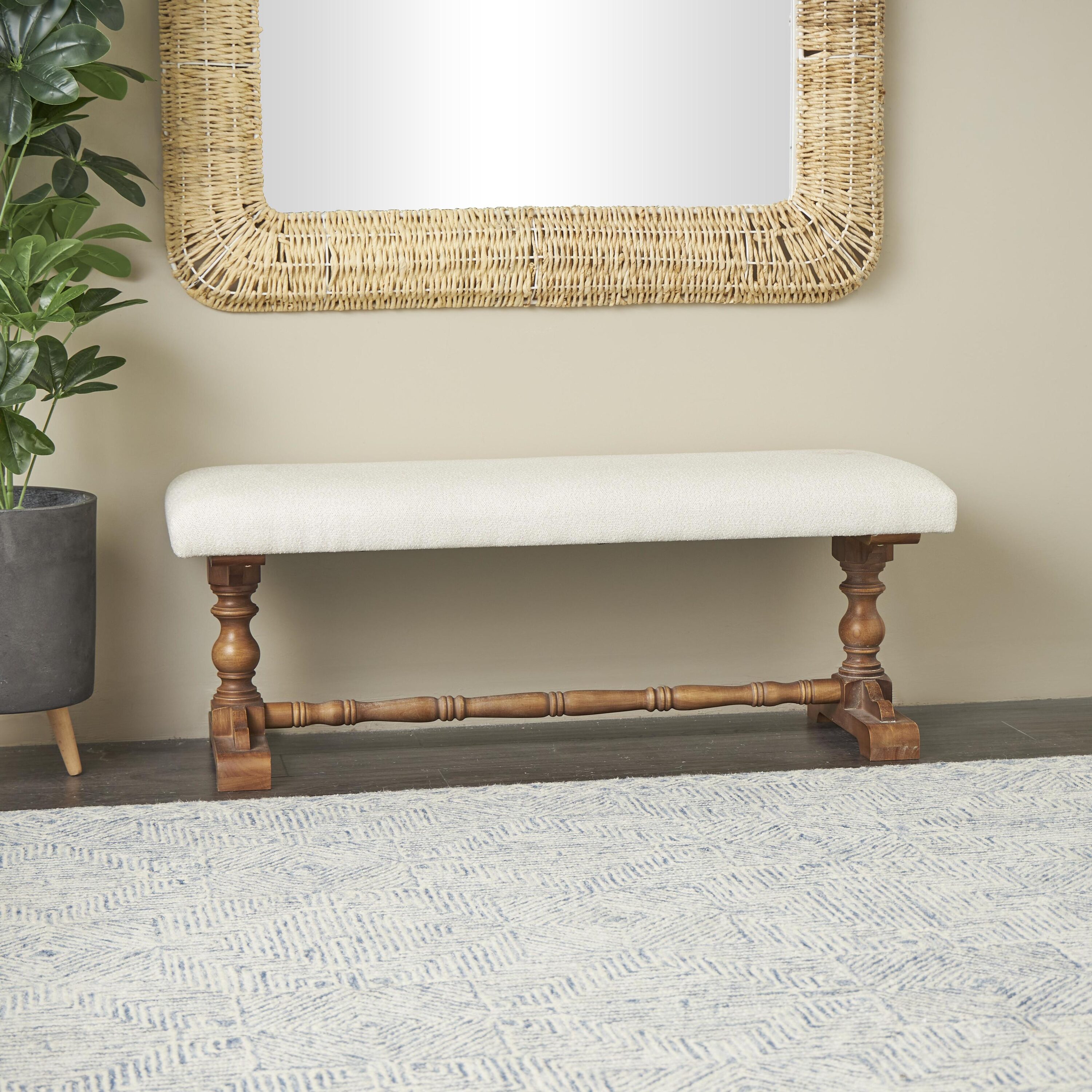 Grayson Lane 821203 Country Cream Fabric Accent Bench 47.5-in x 16.5-in x 18-in