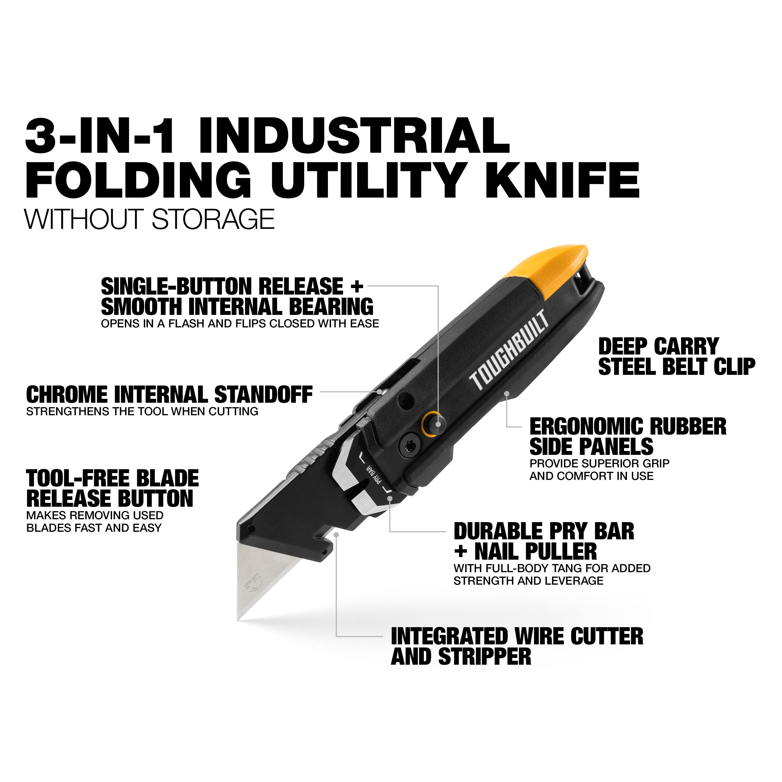 TOUGHBUILT Pry Bar 3/4-in 1-Blade Folding Utility Knife in the 