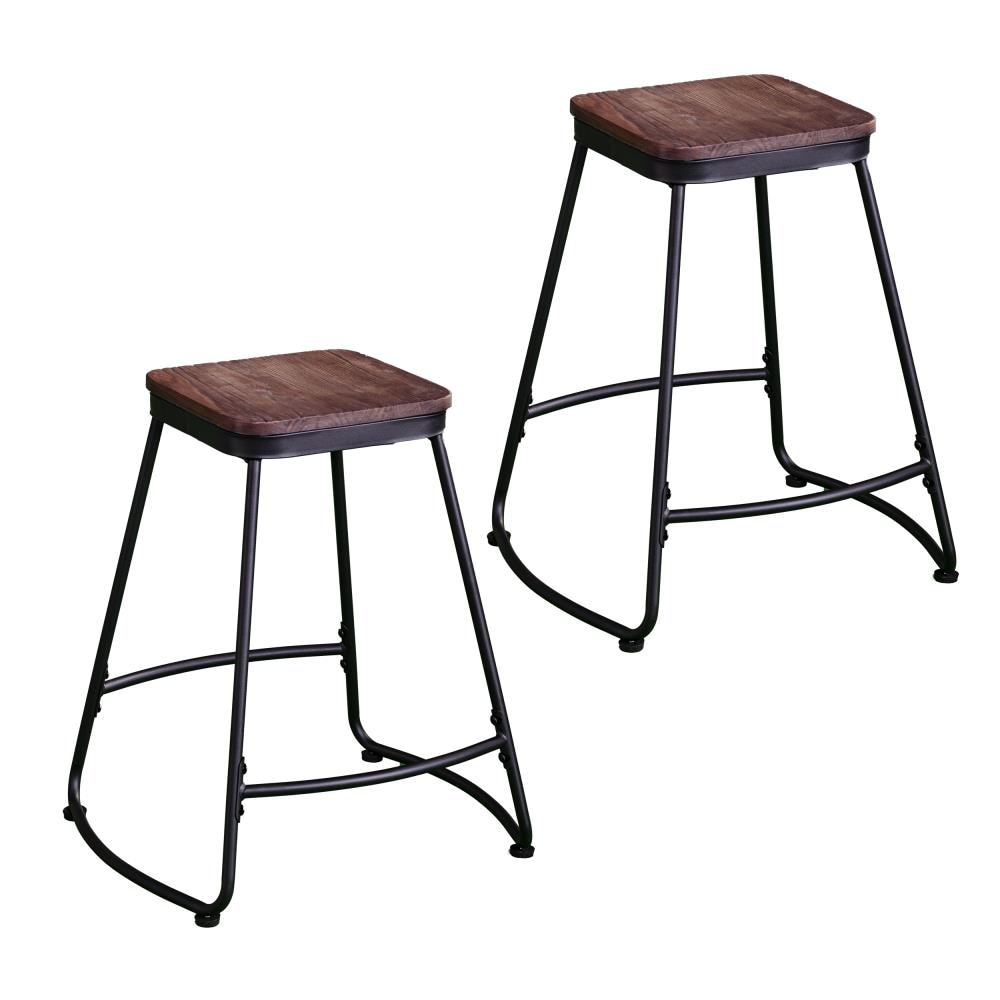 Boston Loft Furnishings ATG1392BC Codia 2 -Set Matte black and dark distressed pine 24.5-Inches H Counter height Metal Bar Stool