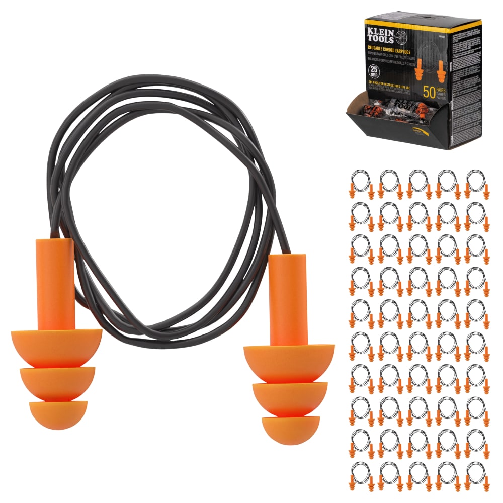 Klein Tools 6050350 Corded Earplugs, 50-Pair Dispenser Pack