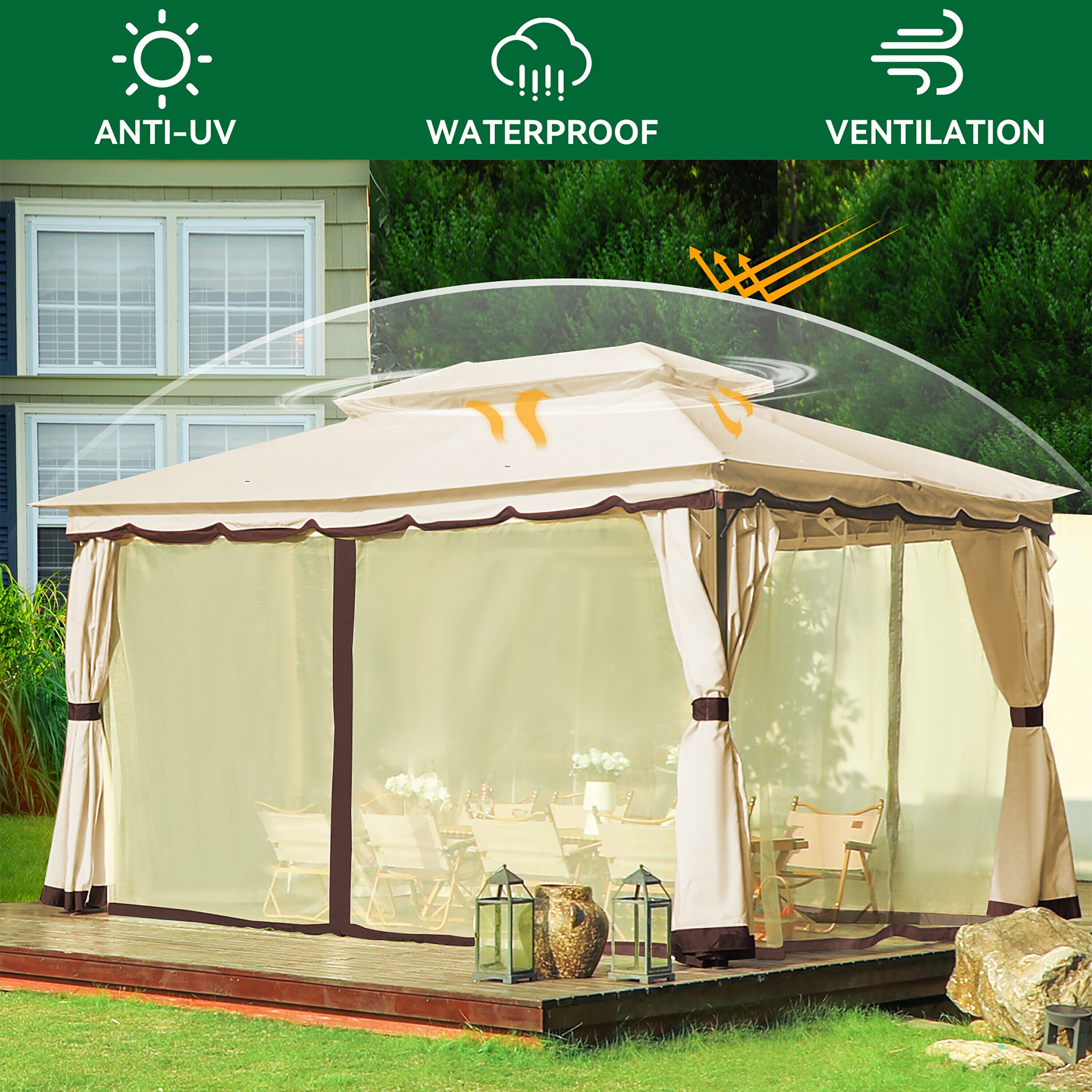 Jearey 1313 Ft X 984 Ft 13 Ft X 10 Ft Patio Gazebo Rectangle Khaki And Brown Splicing Metal 8316