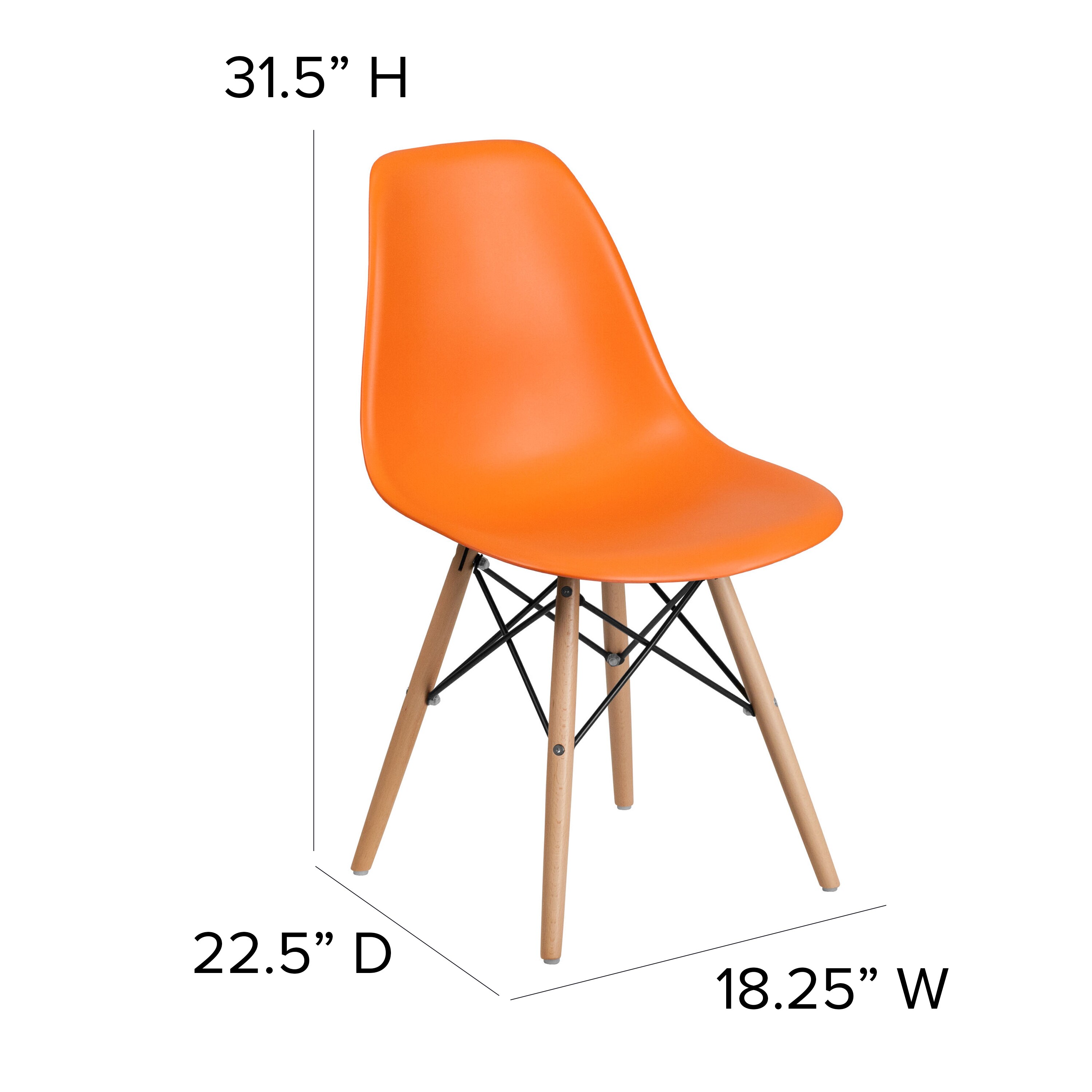 Mid-Century Modern Orange Plastic Side Chair with Wooden Legs