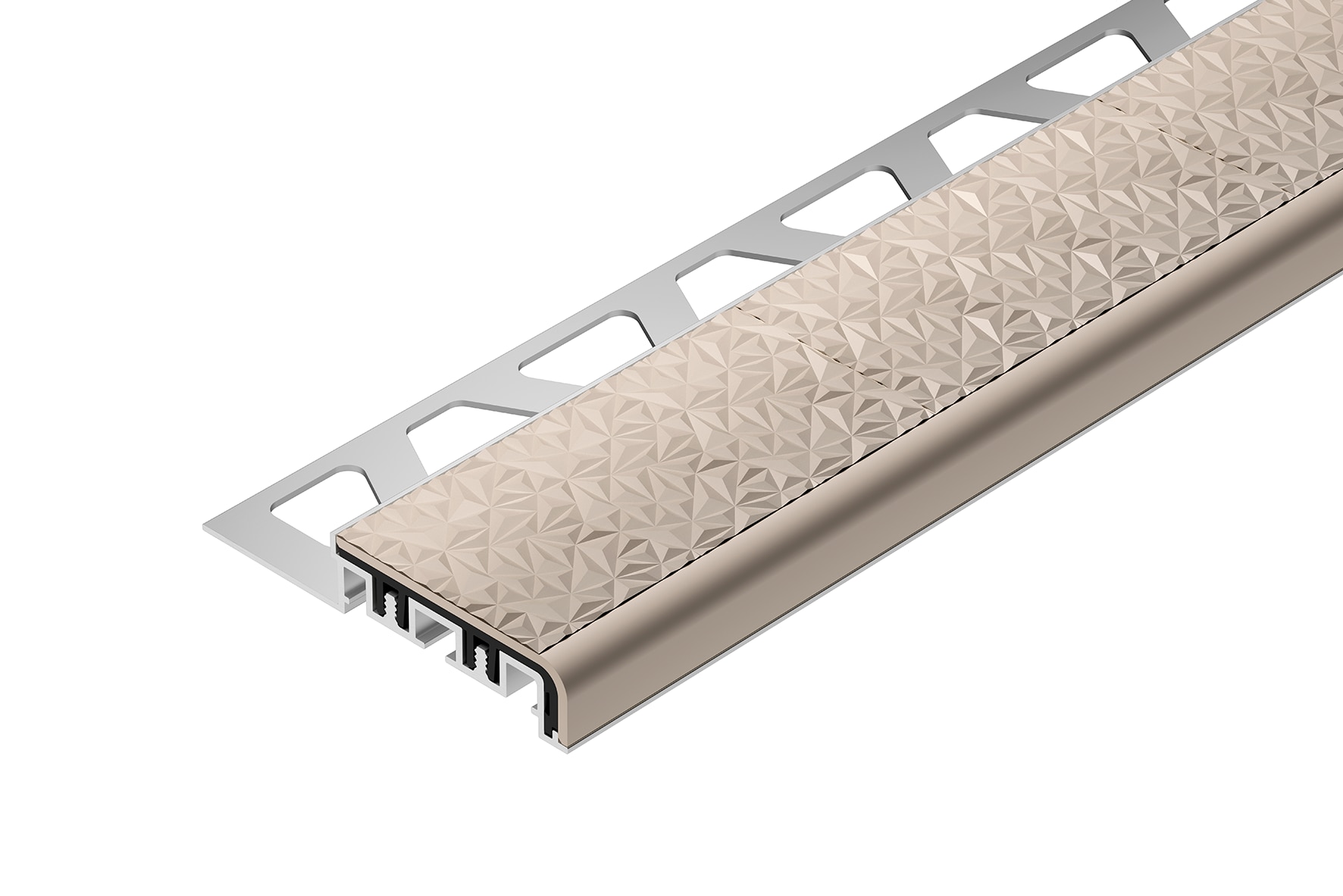 Schluter Systems TVL42SP125/200 Trep-V 0.5-in W x 79-in L Sand pebble Aluminum Stair nose Tile Edge Trim