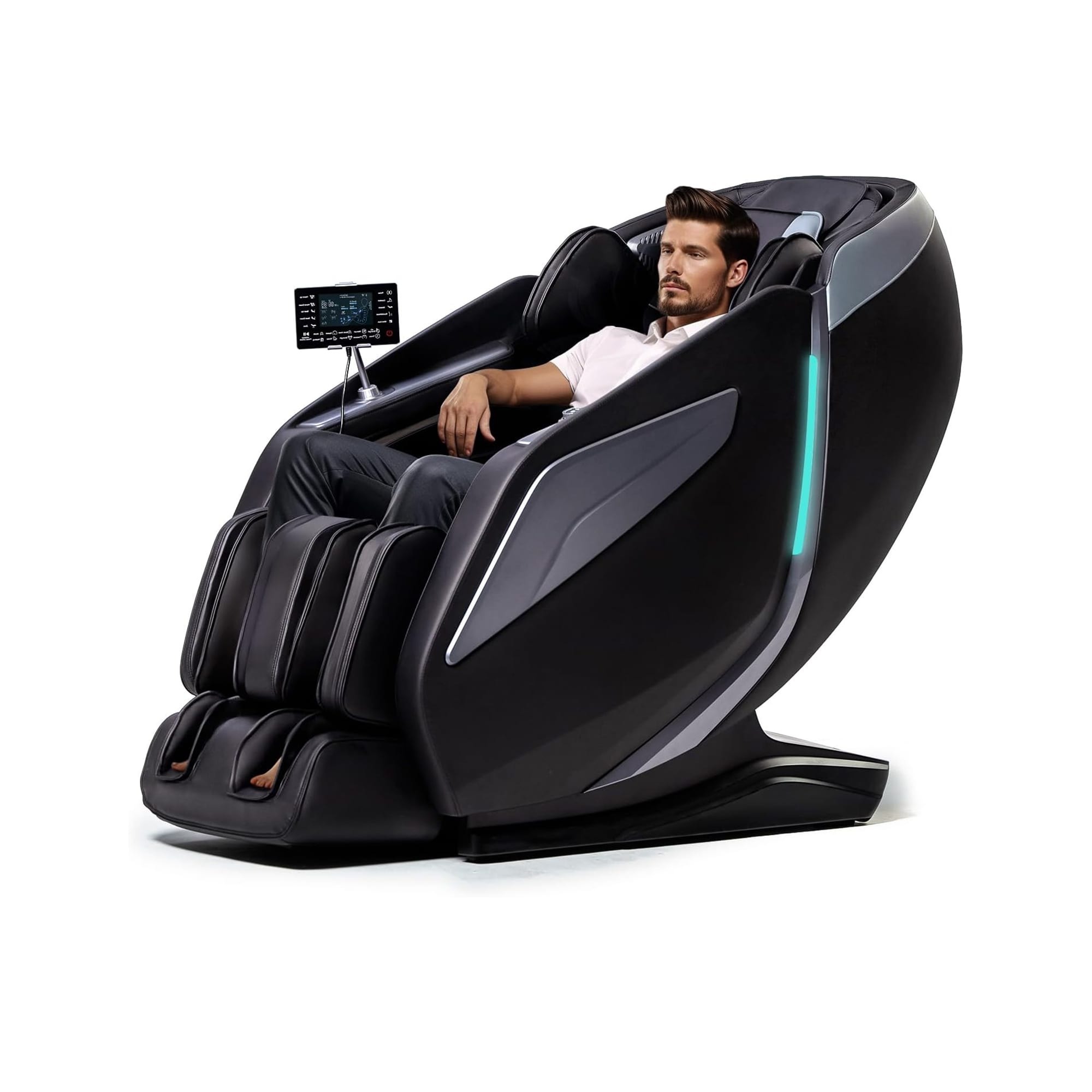 Medfinity Black Faux leather Upholstered Powered Reclining Zero Gravity Massage chair #HHA337-BLK