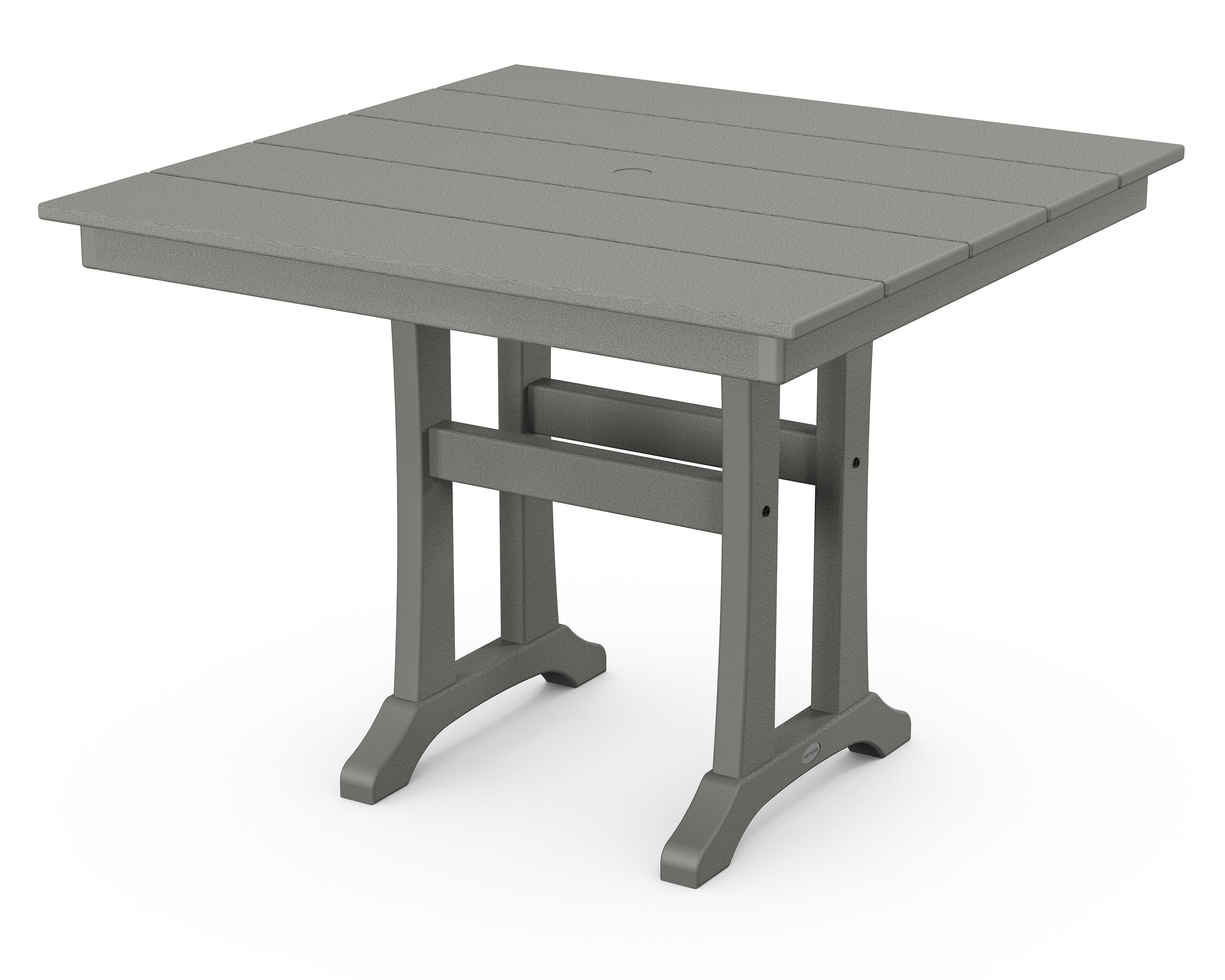 POLYWOOD PL81-T1L1GY Tables Square Outdoor Dining Table 37.5-in W x 37.5-in L with Umbrella Hole