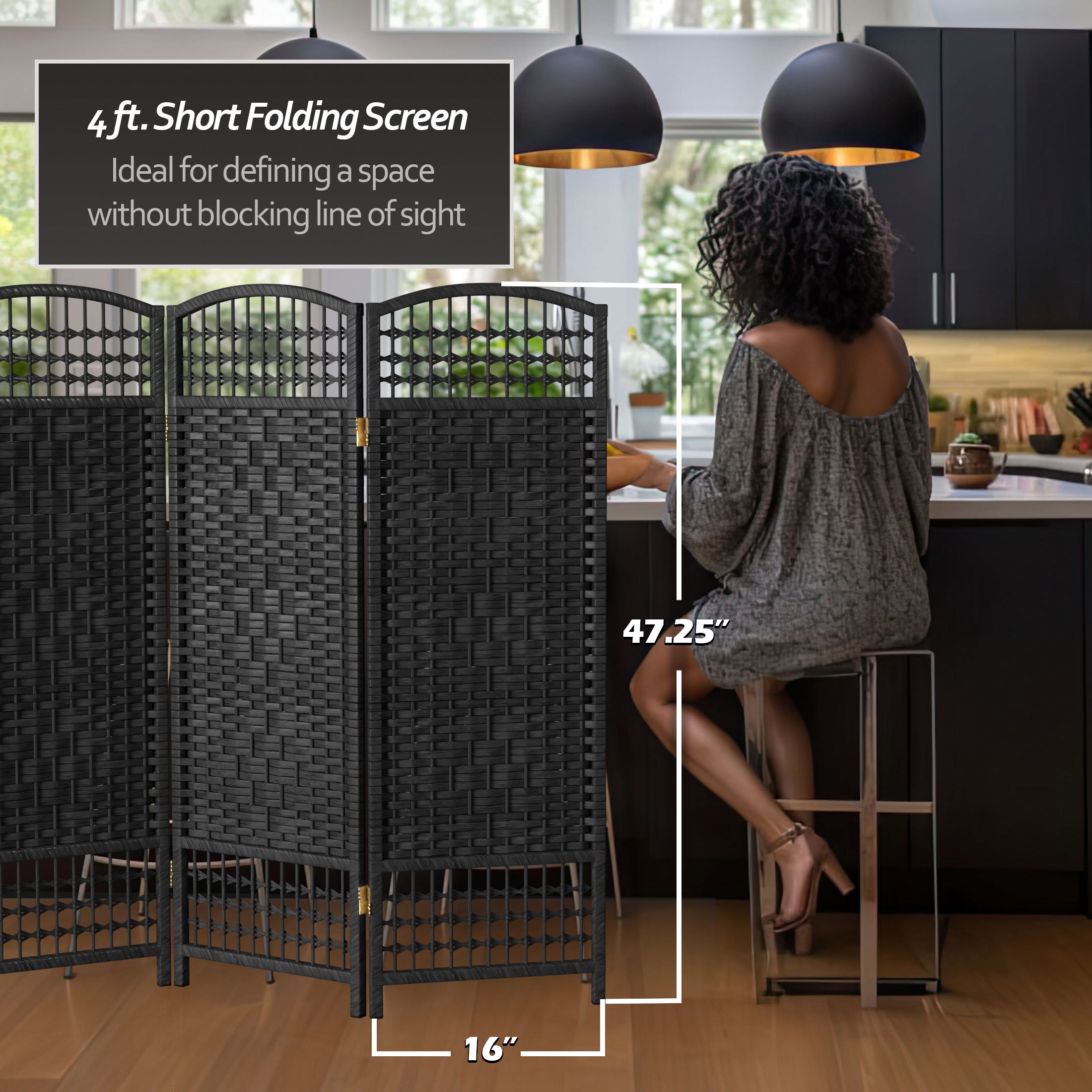 Oriental Furniture FB-4DMND-BLK-3P Indoor-Privacy-Screens - View #3