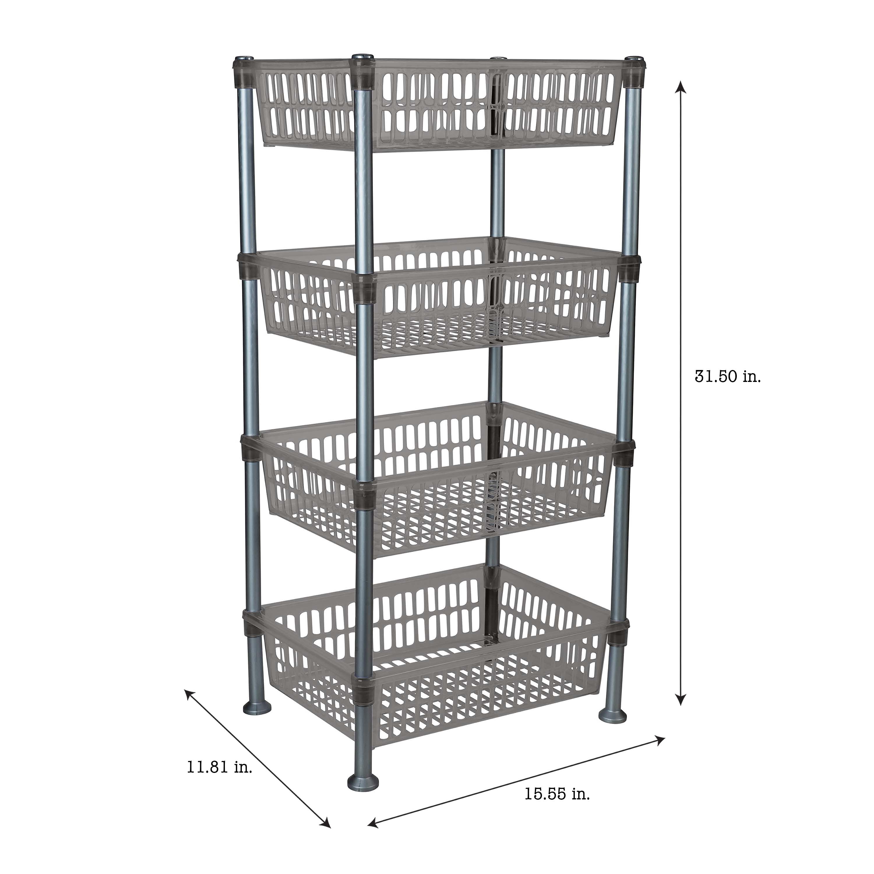 Slimline Gray Polypropylene 4-Tier Storage Shelf for Versatile Use