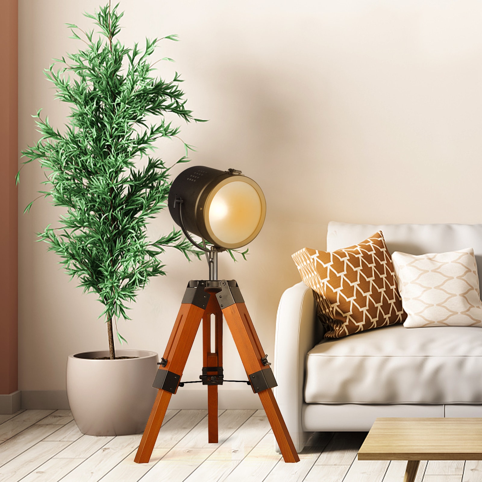 SUNLLOK LM180-P tripod wood table lamp 6.7-in Adjustable Magnifying wood Standard Desk Lamp with Metal Shade