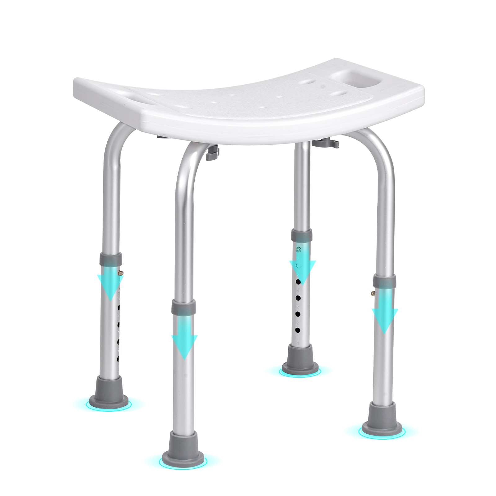 Misopily  350 lb Capacity Adjustable Height Shower Chair with Curved Seat Built In Handles Non Slip Feet and Drain Holes for Elderly Disabled