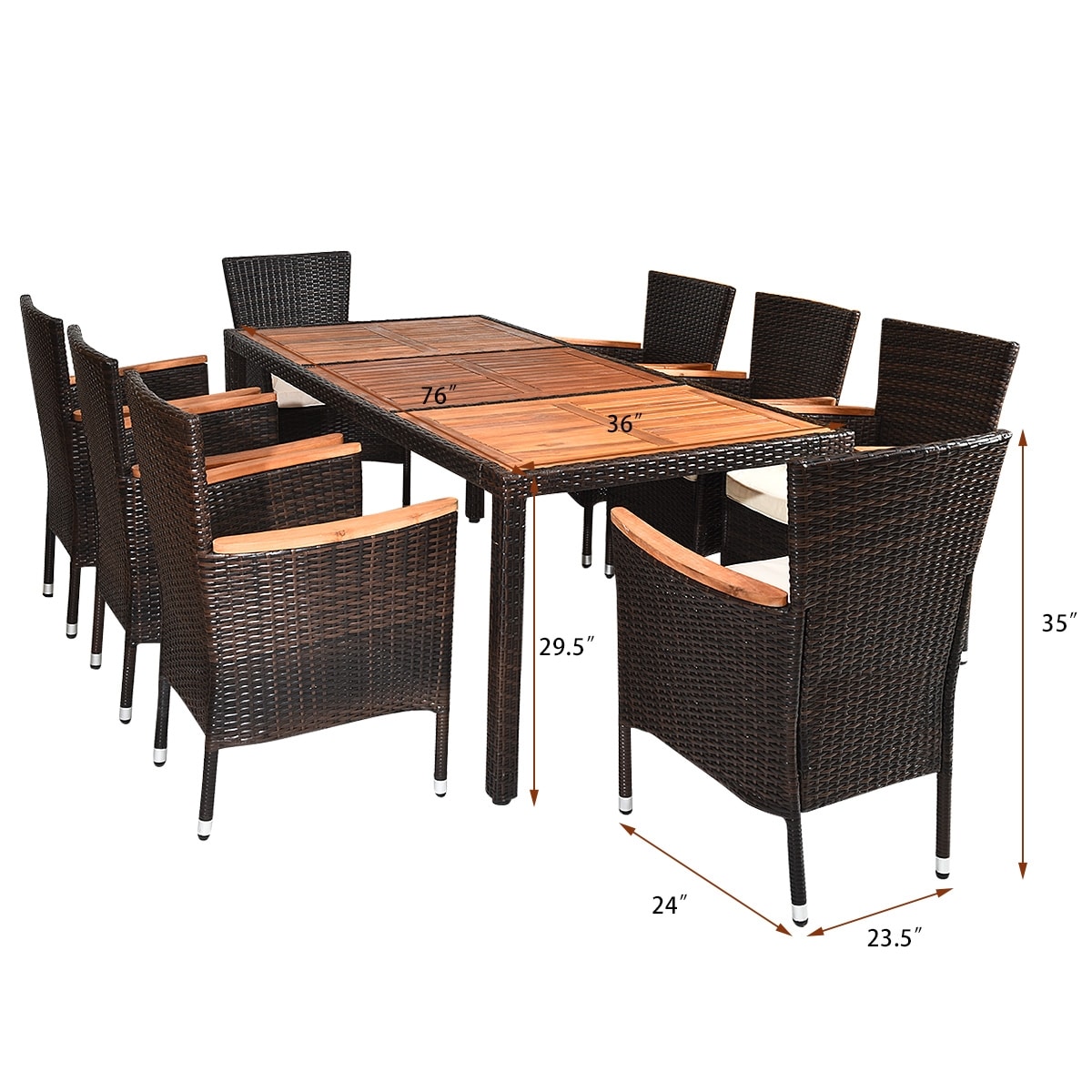 Clihome Outdoor Dining Set 9 Piece Brown Rattan Patio Dining Set Wood