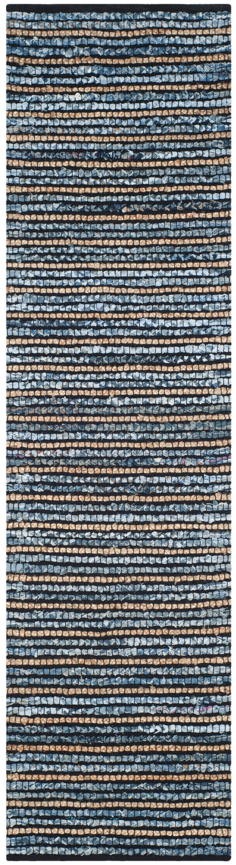Cape Cod Coastal Handwoven Blue/Natural Jute Runner Rug, 2'3" x 8'