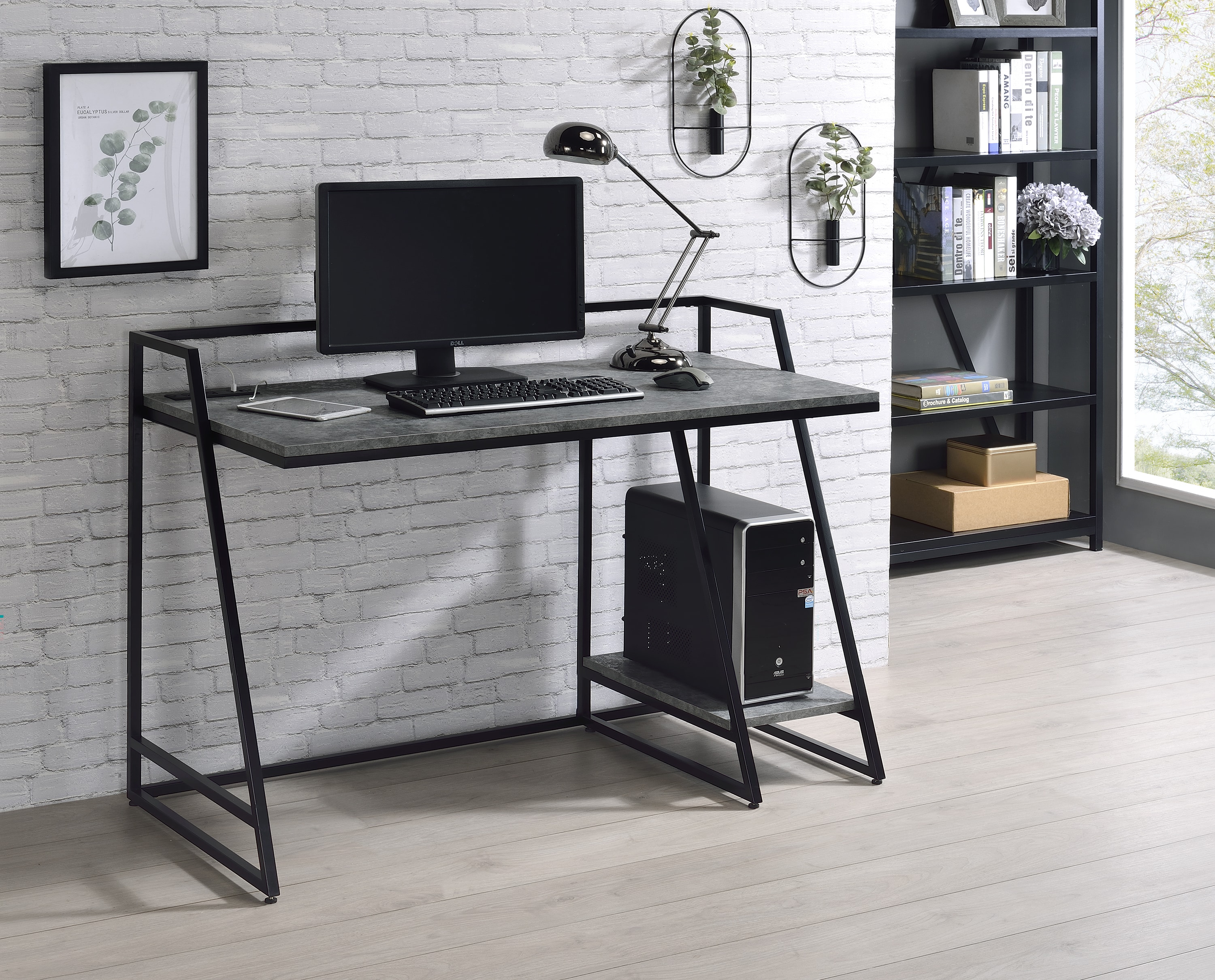Furniture of America IDF-DK920LG Lipsitz 48.75-in Black Modern/Contemporary Writing desk