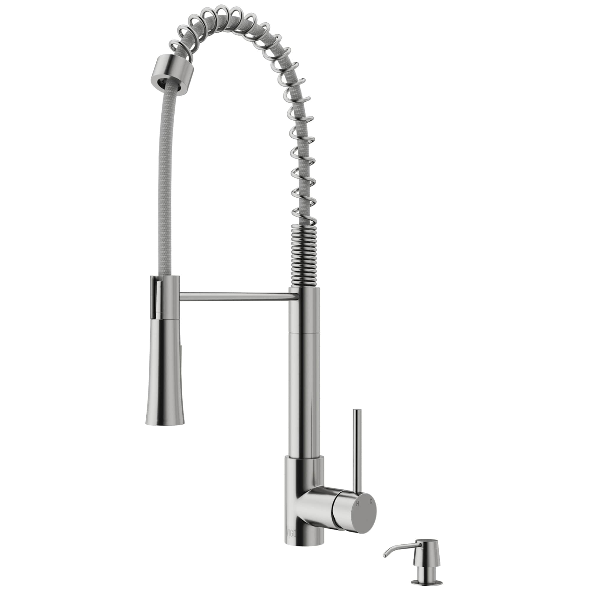 VIGO VG02032STK2 Laurelton Stainless steel Single Handle Deck-mount Pull-down Kitchen Faucet with Sprayer (Soap Dispenser Included)