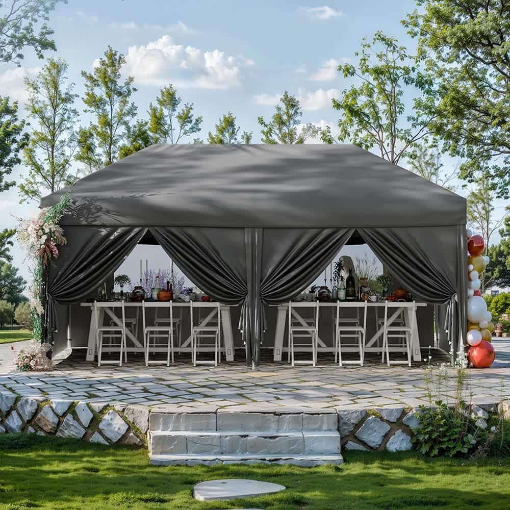 Qeetex LSHQQ-PHO-10B85FL5 10x20 Pop Up Sun Tent With 6 Side Walls  3 Adjustable Heights  Roller Bag  4 Sandbags Gray