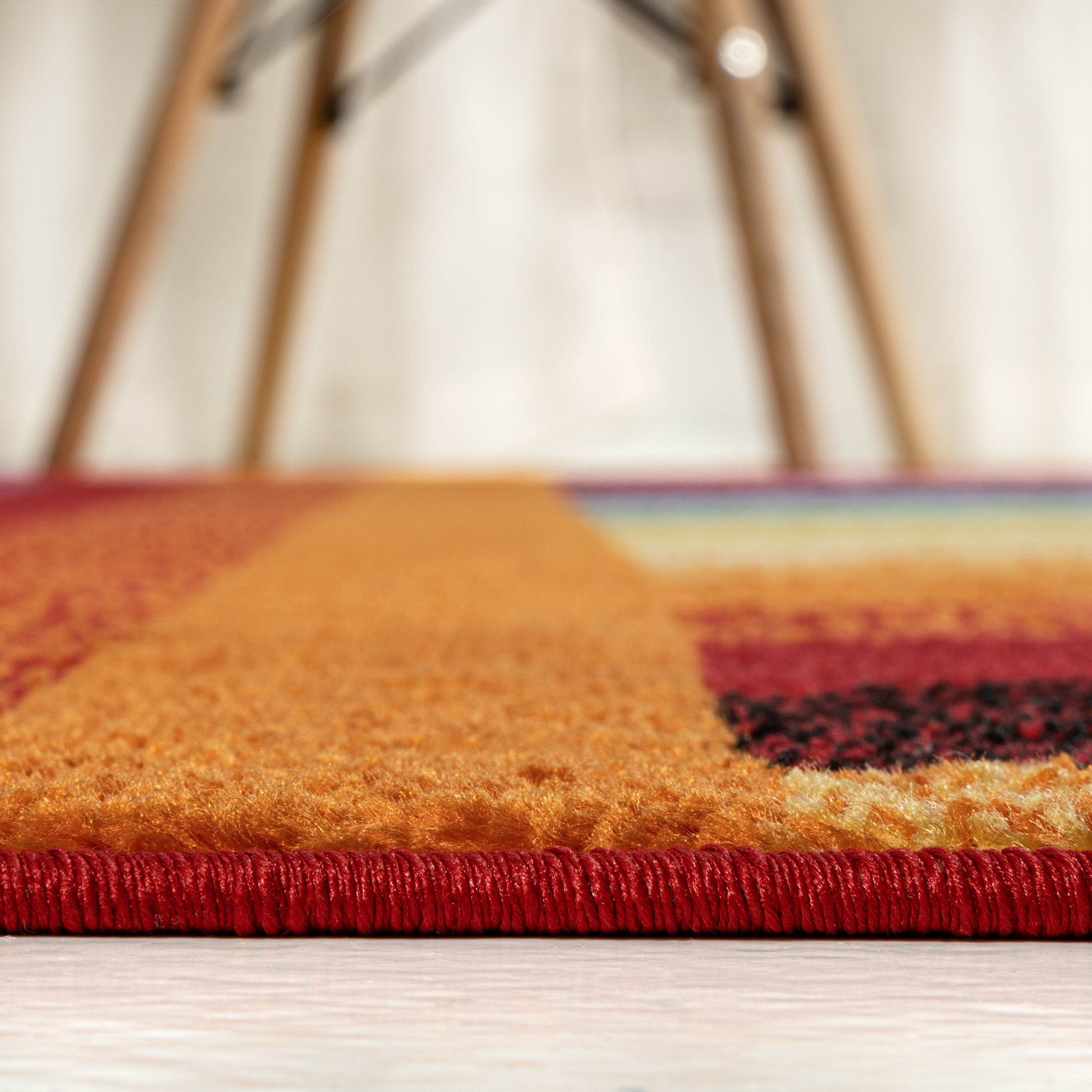 Retro Rainbow Multi-Color Synthetic Stripe Kids Area Rug 3' x 5'
