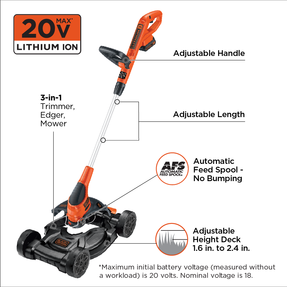 BLACK+DECKER 3-in-1 Lawn Mower, String Trimmer and Edger, 12-Inch with  Extra 4-Ah Lithium Ion Battery Pack (MTC220 & LB2X4020)