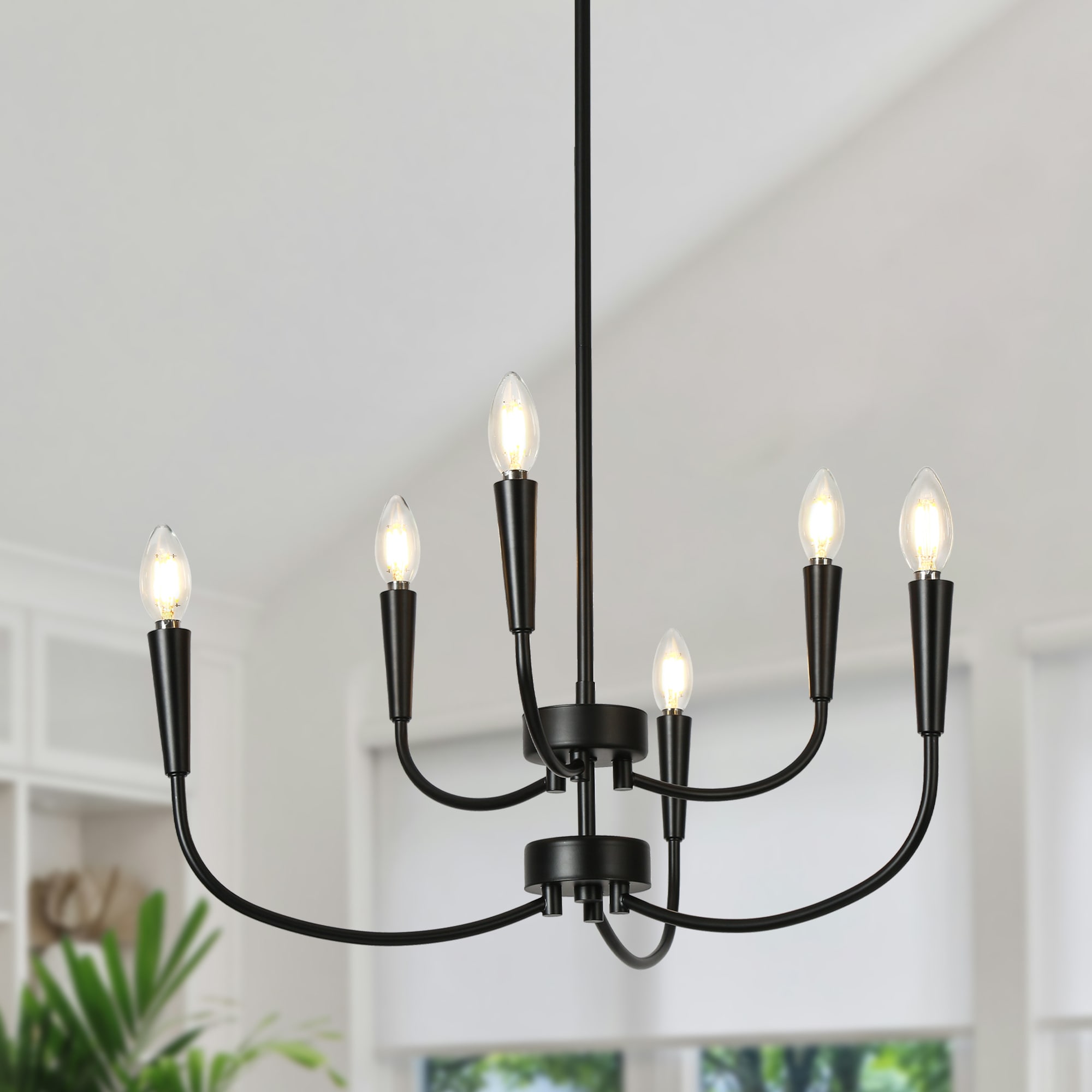 LNC LRVFJ635068G8C Trucatinon 6 -Light Matte Black Craftsman For Use in Bedrooms, Dining Rooms, Foyers, Kitchens, Living Rooms Chandelier