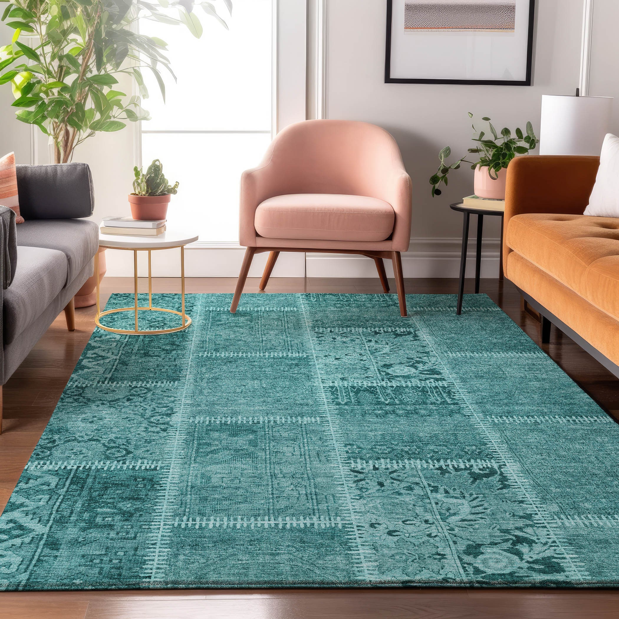 Addison Rugs AMF635TQ8X10 Mayfield AMF635TQ 8 x 10 (ft) Loomed Polyester Turquoise Rectangular Indoor Geometric Machine washable Area rug