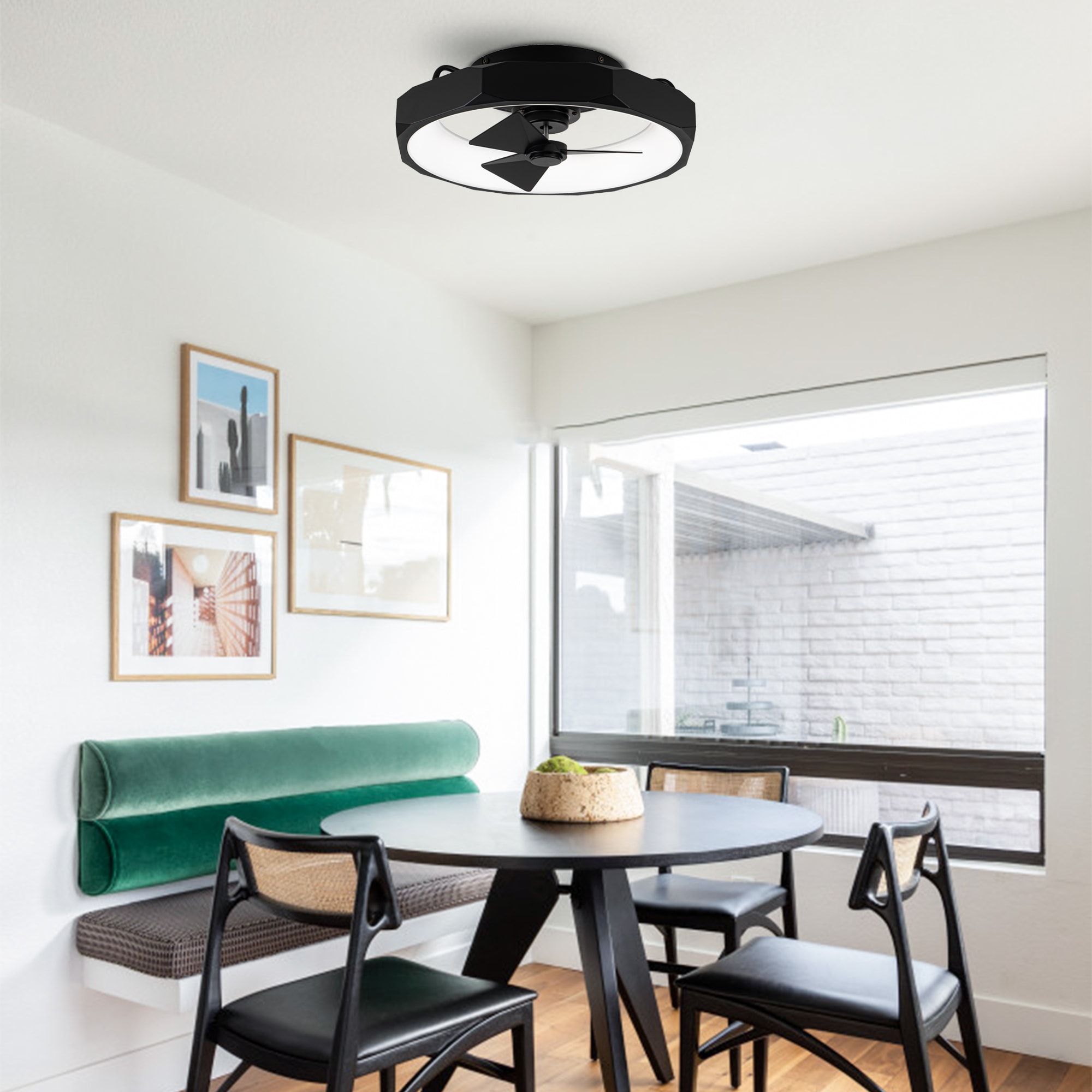 Modern Matte Black Low Profile 19" Ceiling Fan with LED Light and Remote