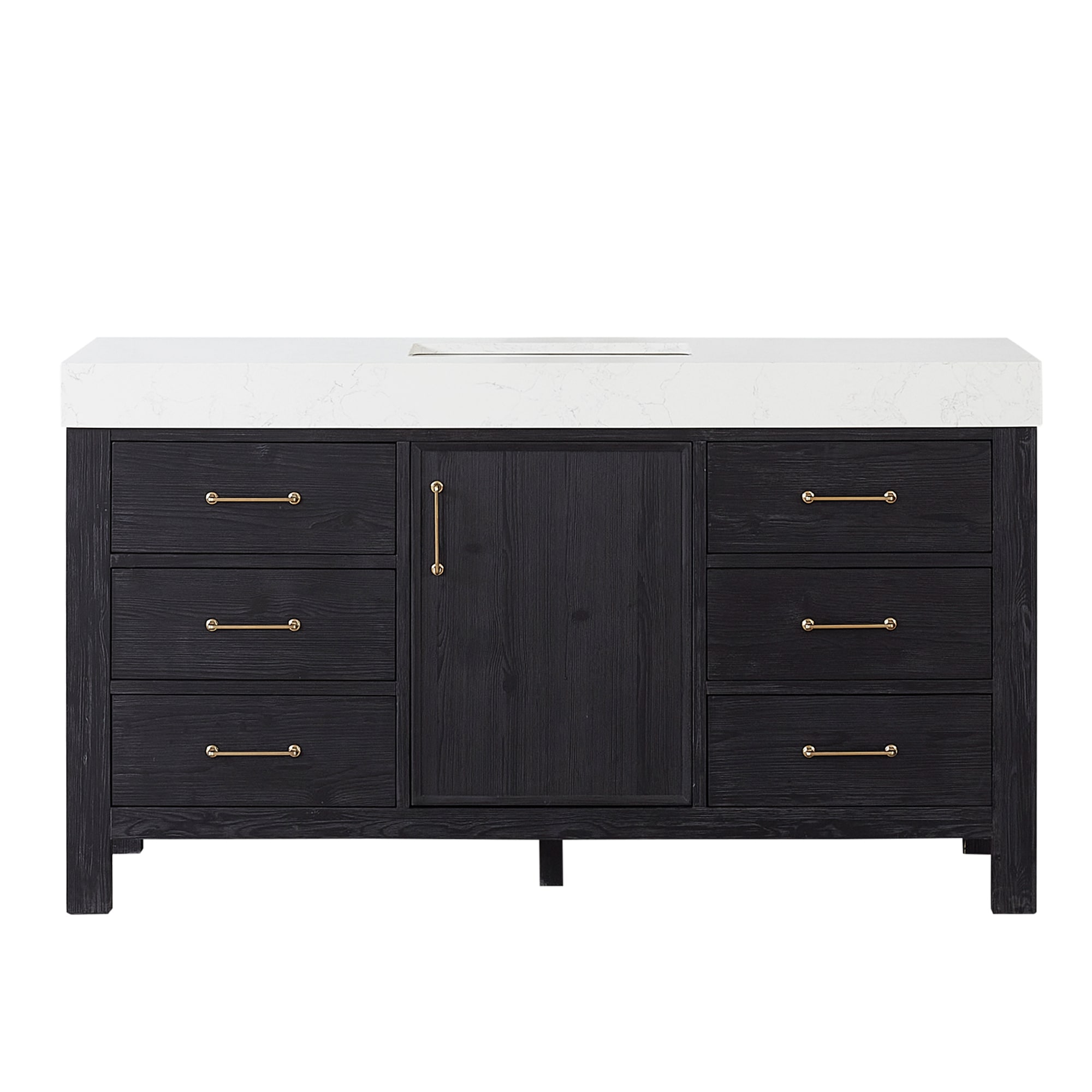 Vinnova 60-in Fir Wood Black Finish Undermount Single Sink Bathroom Vanity with Lightning White Engineered Stone Top