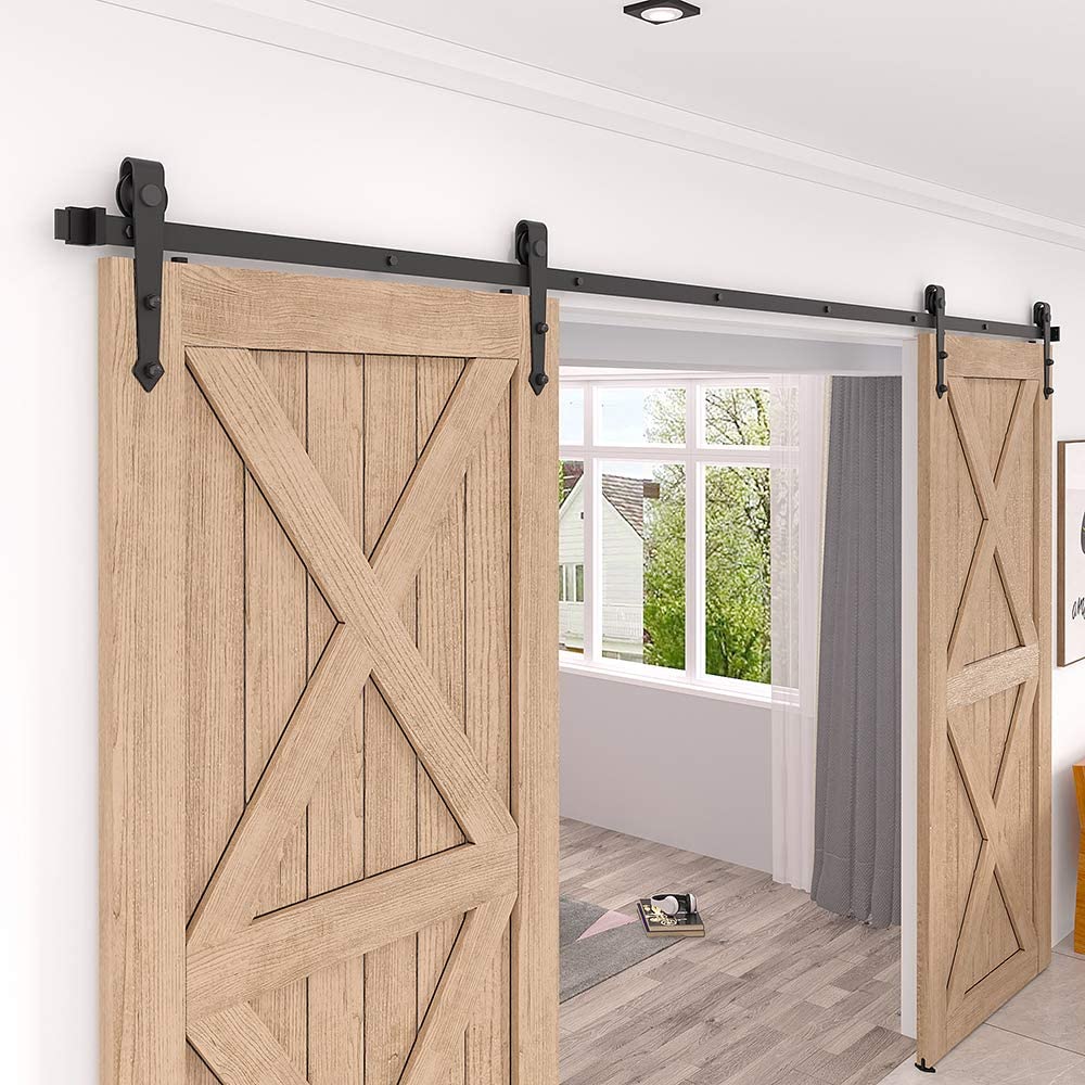 WINSOON 90-in Matte Black Indoor Arrow Double Barn Door Hardware Kit In ...