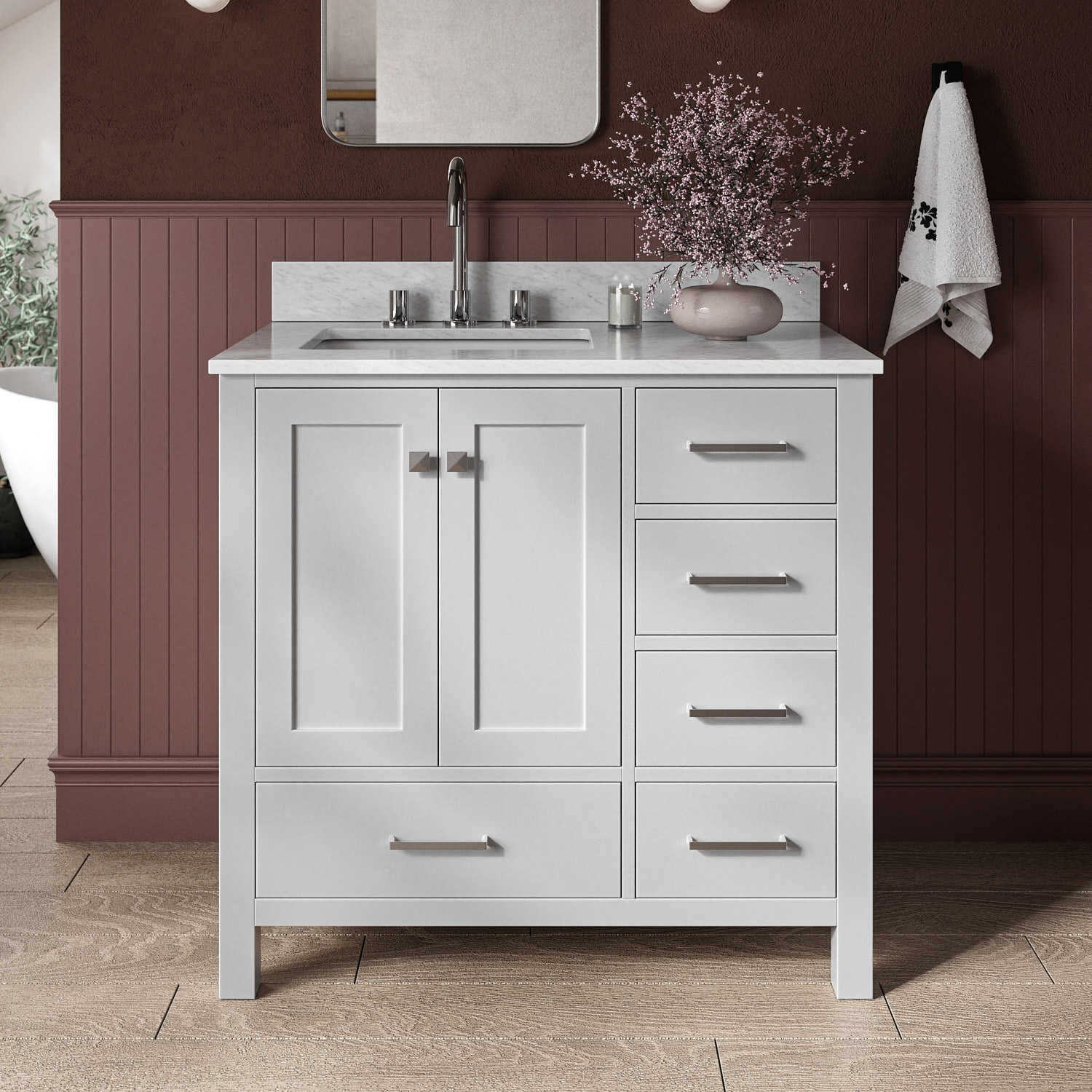 ARIEL A037SLCW2RVOGRY Cambridge 37-in Grey Undermount Single sink Bathroom Vanity with 0.75" Carrara White Marble Natural marble Top