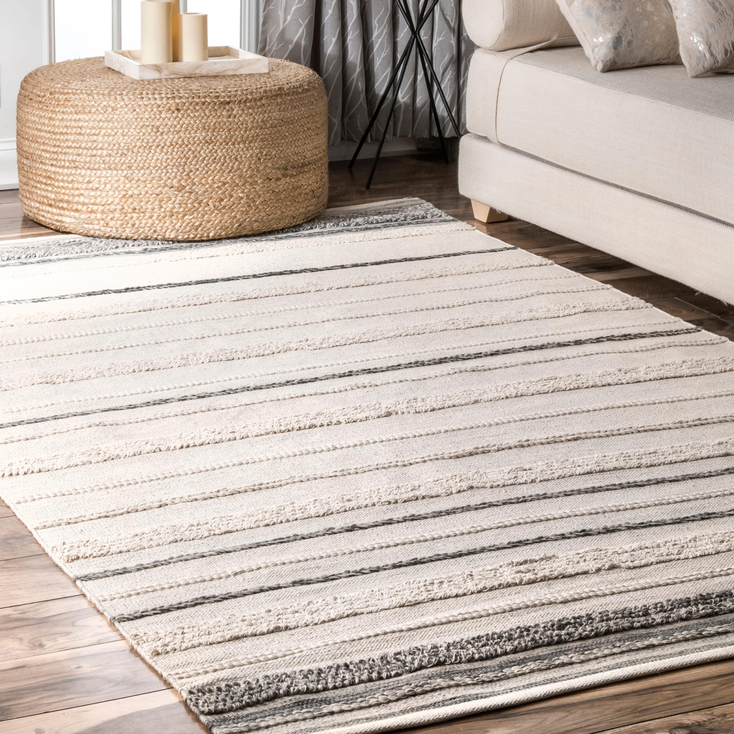 nuLOOM 9 x 12 Ivory Indoor Stripe Area Rug in the Rugs department at ...