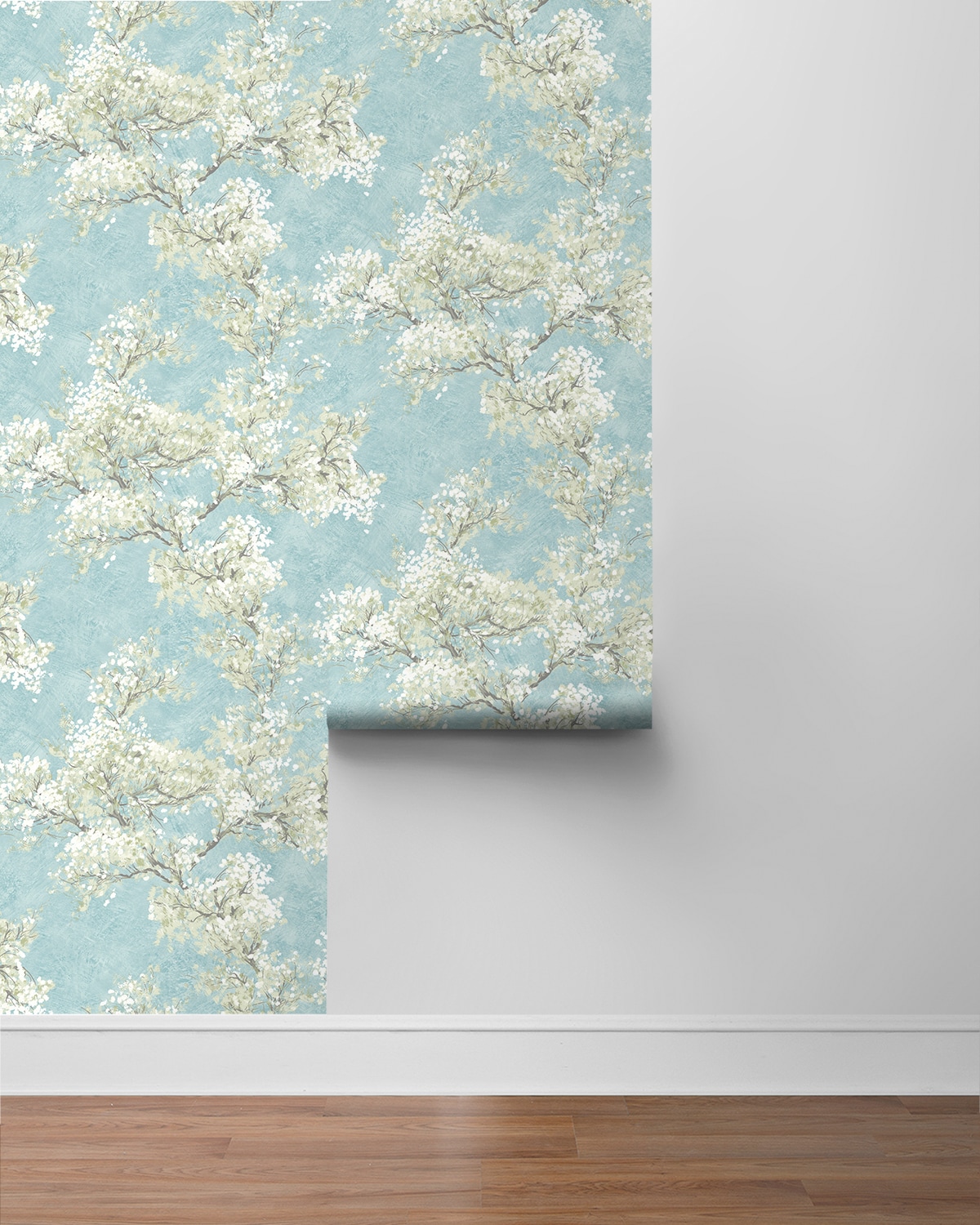Blue Mist and Green Tea Floral Peel and Stick Wallpaper