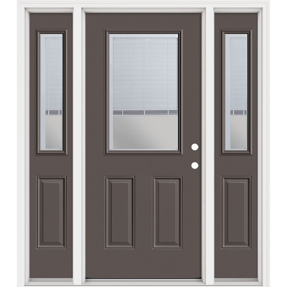 Masonite 321515 Steel Doors Series 64-in x 80-in x 4-9/16-in Steel Half lite Left-hand inswing Timber Gray Painted Prehung Front Door with Sidelights with Brickmould Insulating core
