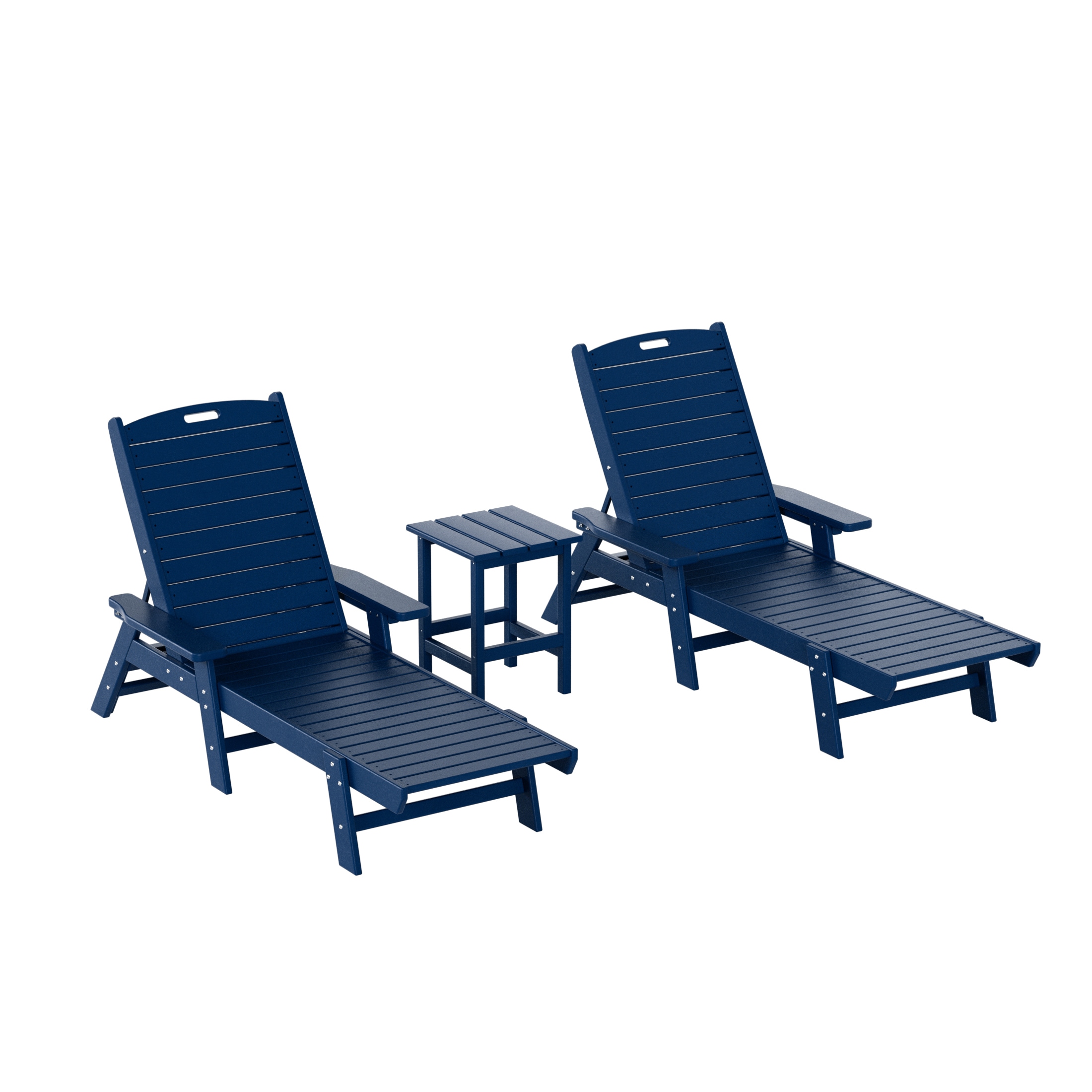 Laguna White HDPE Outdoor Patio Reclining Chaise Lounge Set with Side Table