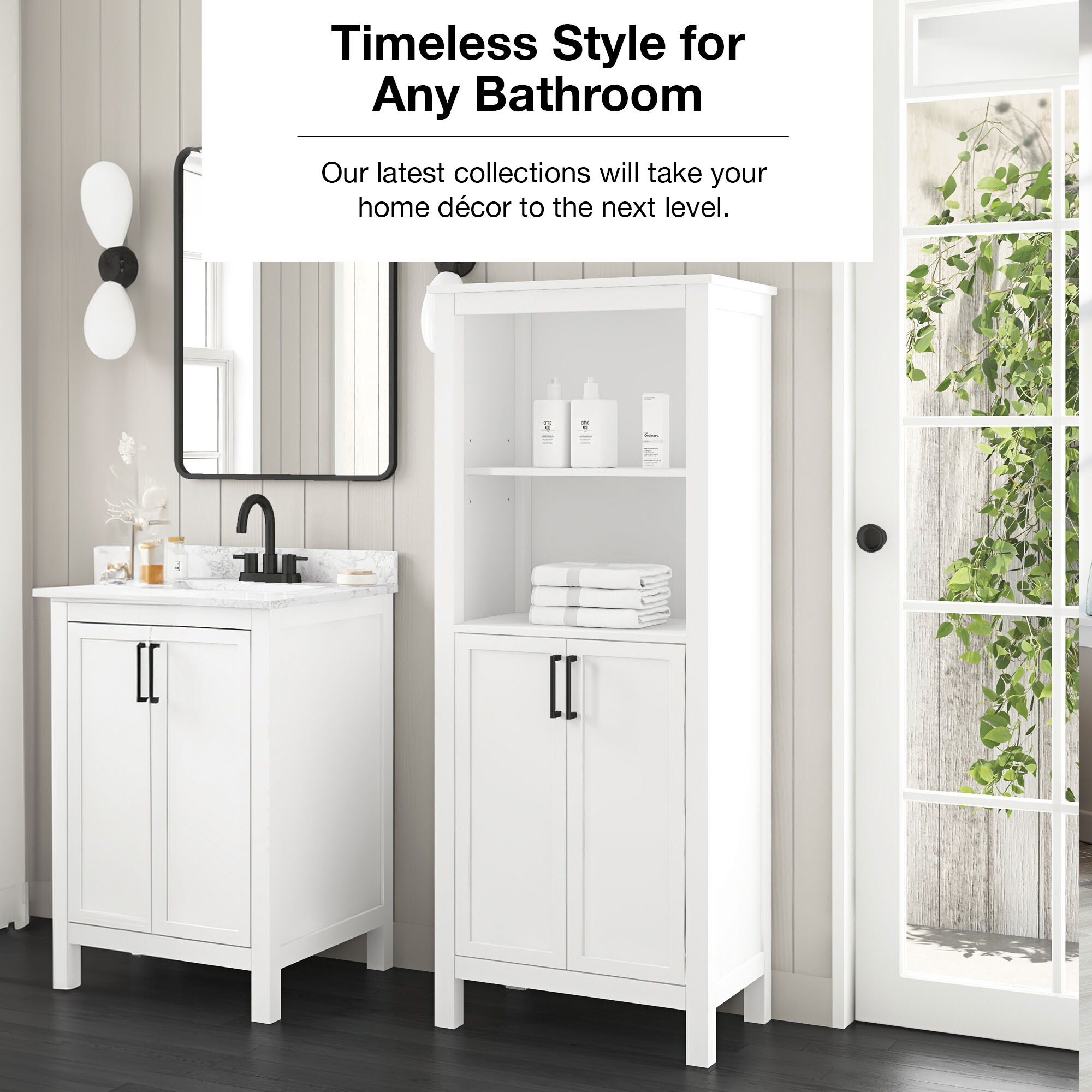 allen + roth Lenoir 24-in x 60-in x 16-in Swan White Freestanding Soft Close Linen Cabinet