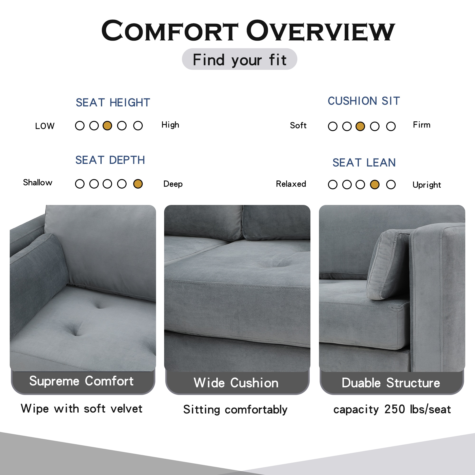 CASAINC Sofa Modern 2-Piece Velvet Gray Living Room Set at Lowes.com