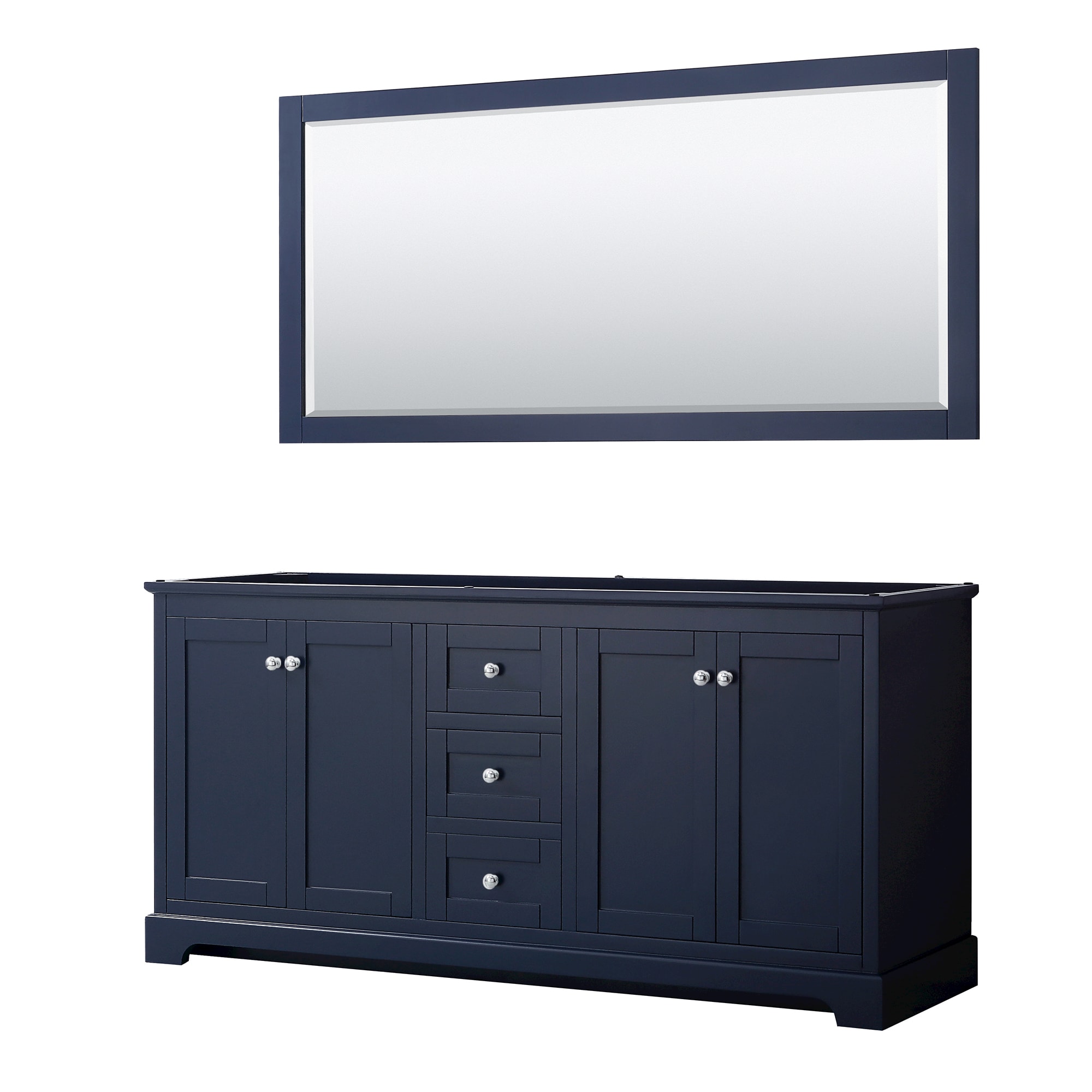 Wyndham Collection WCV232372DBCCXSXXM70 Avery 72-in Dark Blue Bathroom Vanity Base Cabinet without Top (Mirror Included)