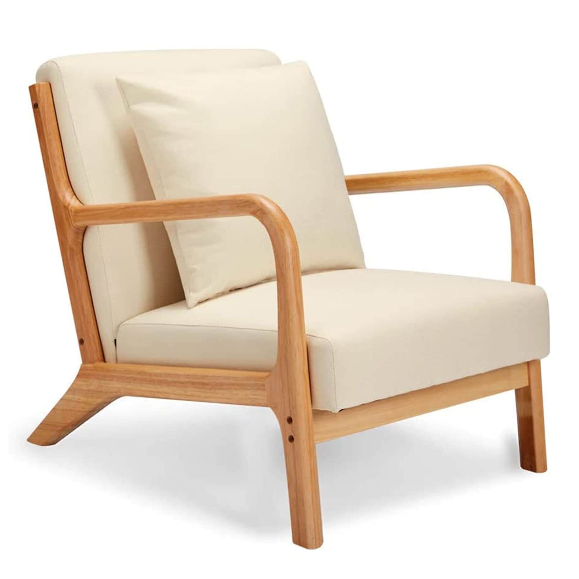 JOMEED 276498 Oak Wood Frame Mid Century Modern Accent Chair for Living Room, Beige