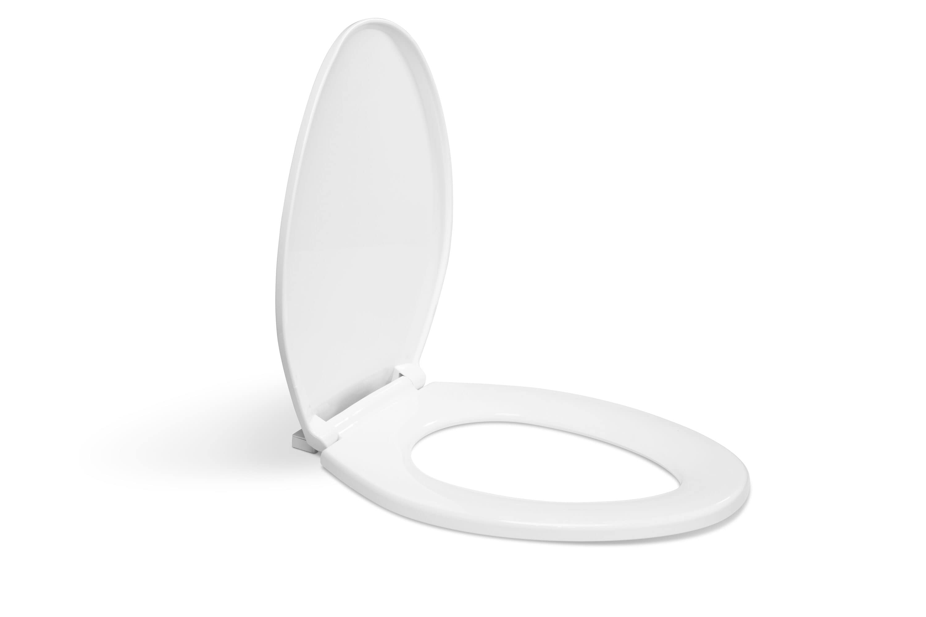 White Elongated Plastic Toilet Seat with Safety Close