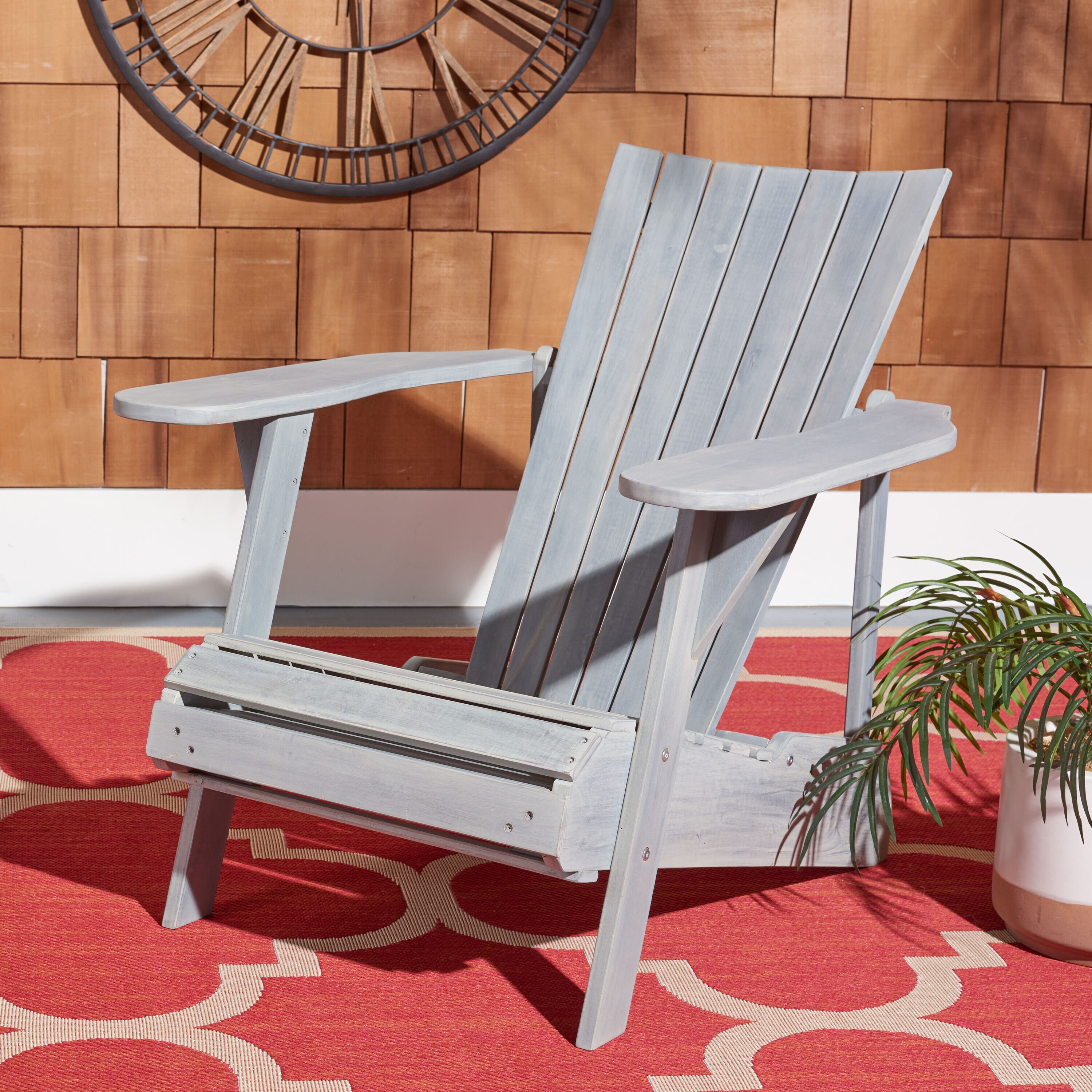 Safavieh PAT6760C Patio Ash Gray Wood Frame Stationary Adirondack Chair with Slat Seat